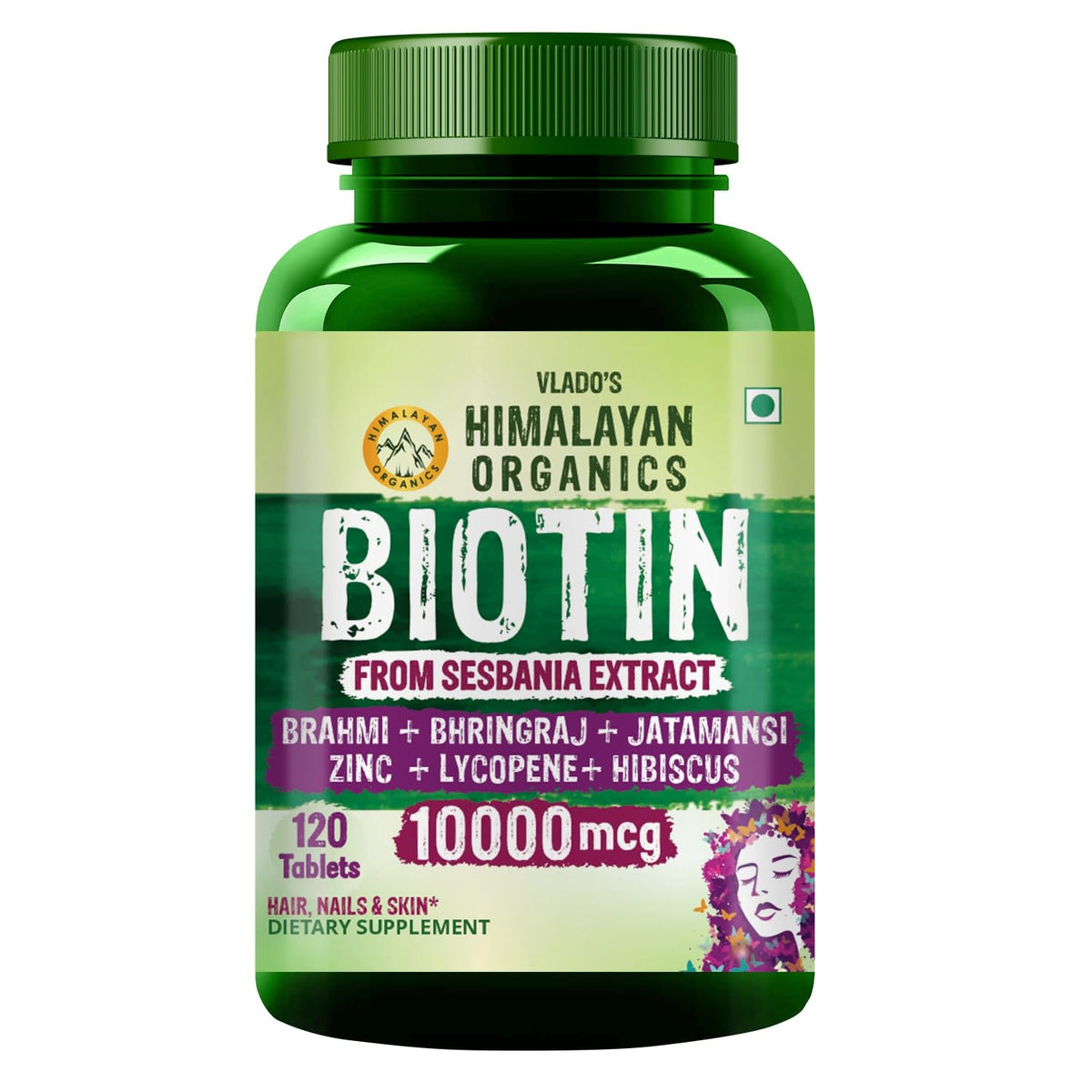 Himalayan Organics Biotin 10000mcg Tablets for Hair Growth - 120 Tablets