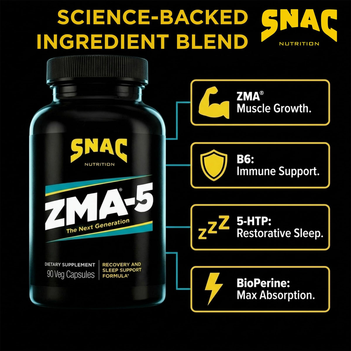 SNAC ZMA-5 Mineral Supplement Post-Workout Support - 180 Capsules - image 3