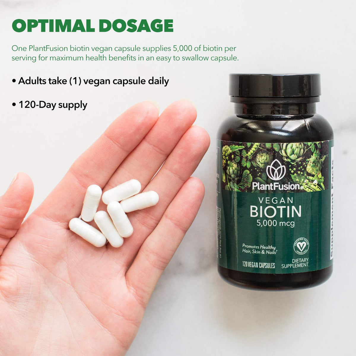 PlantFusion Vegan Biotin 5000mcg - 120 Vegan Capsules - image 4