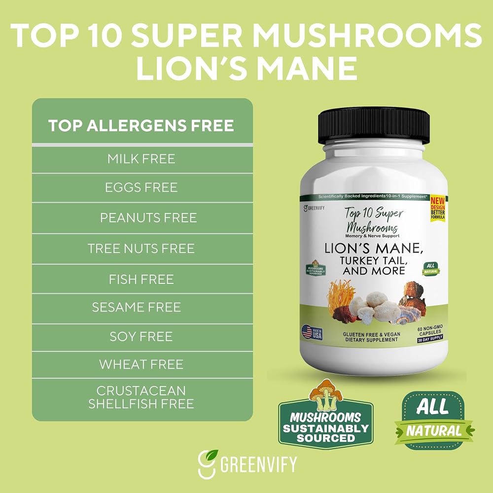GREENVIFY Lion's Mane Mushroom Cognition Capsules - 60 Capsules - image 4