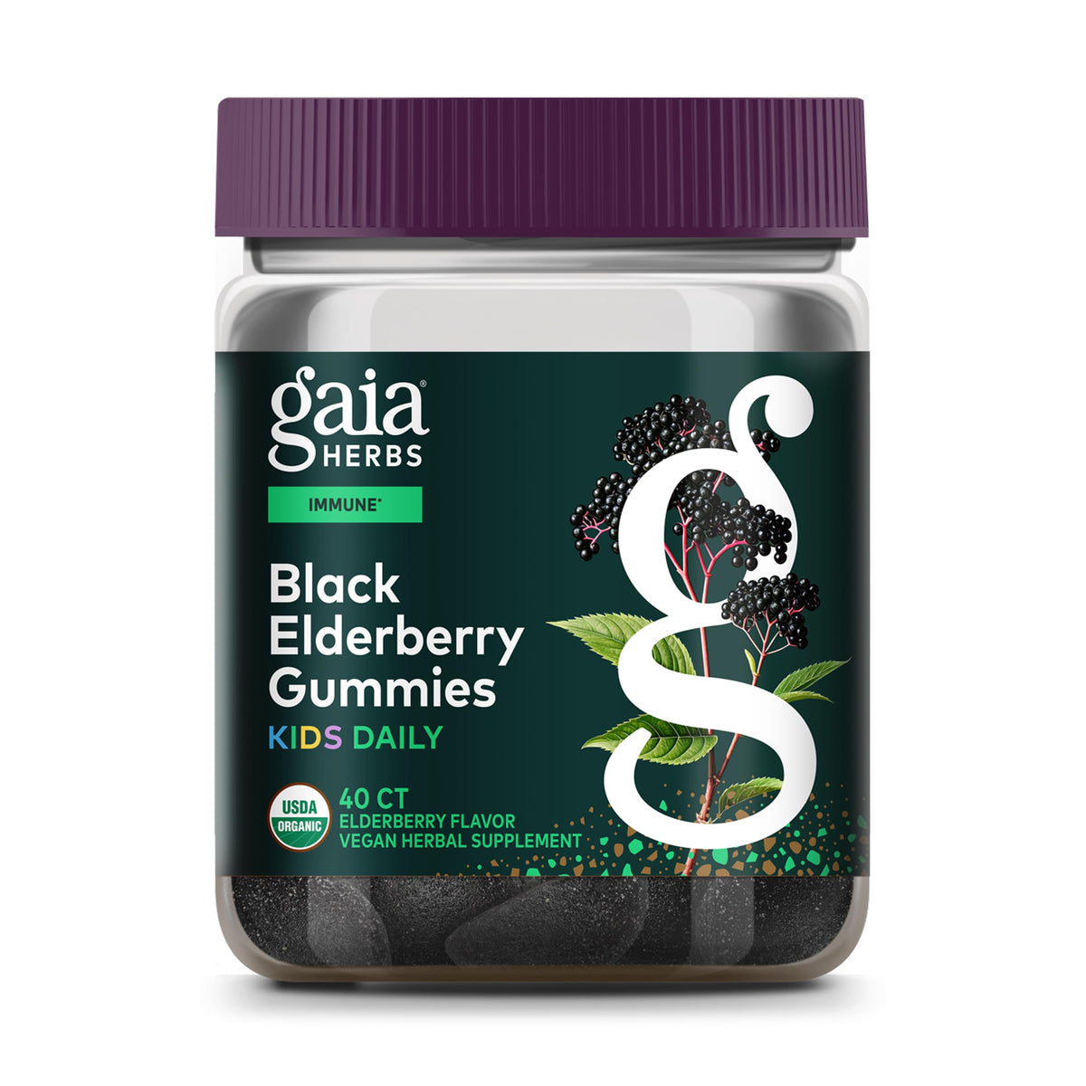 Gaia Herbs Black Elderberry Daily Gummies for Kids - 40 Gummies