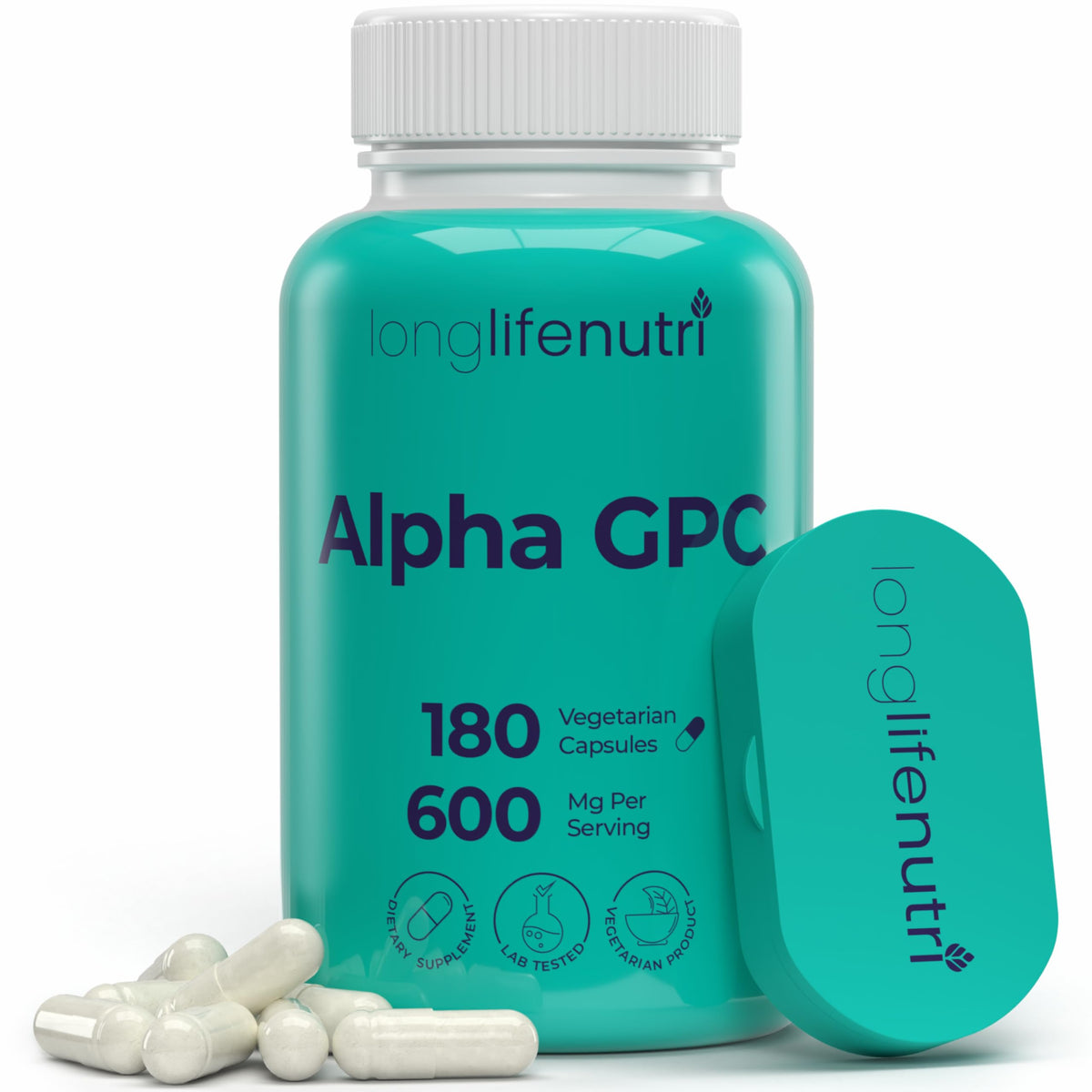 LongLifeNutri Alpha GPC Choline 600mg - 180 Vegetarian Capsules