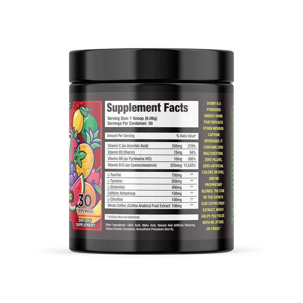 Dubby Sugar Free Energy Drink Powder Fruit Punch Lemon Lime - 30 Servings - image 3