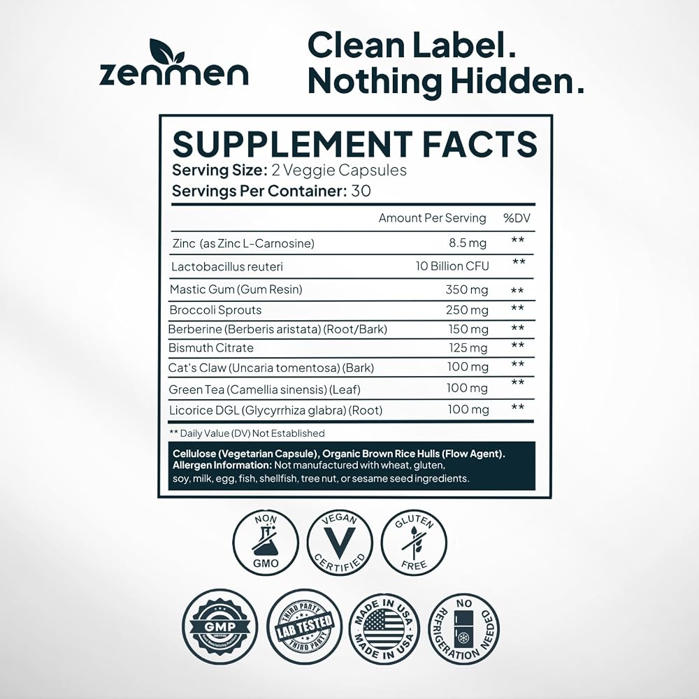 Zenmen H. Pylori Support Probiotic with Mastic Gum - 60 Vegan Capsules - image 3