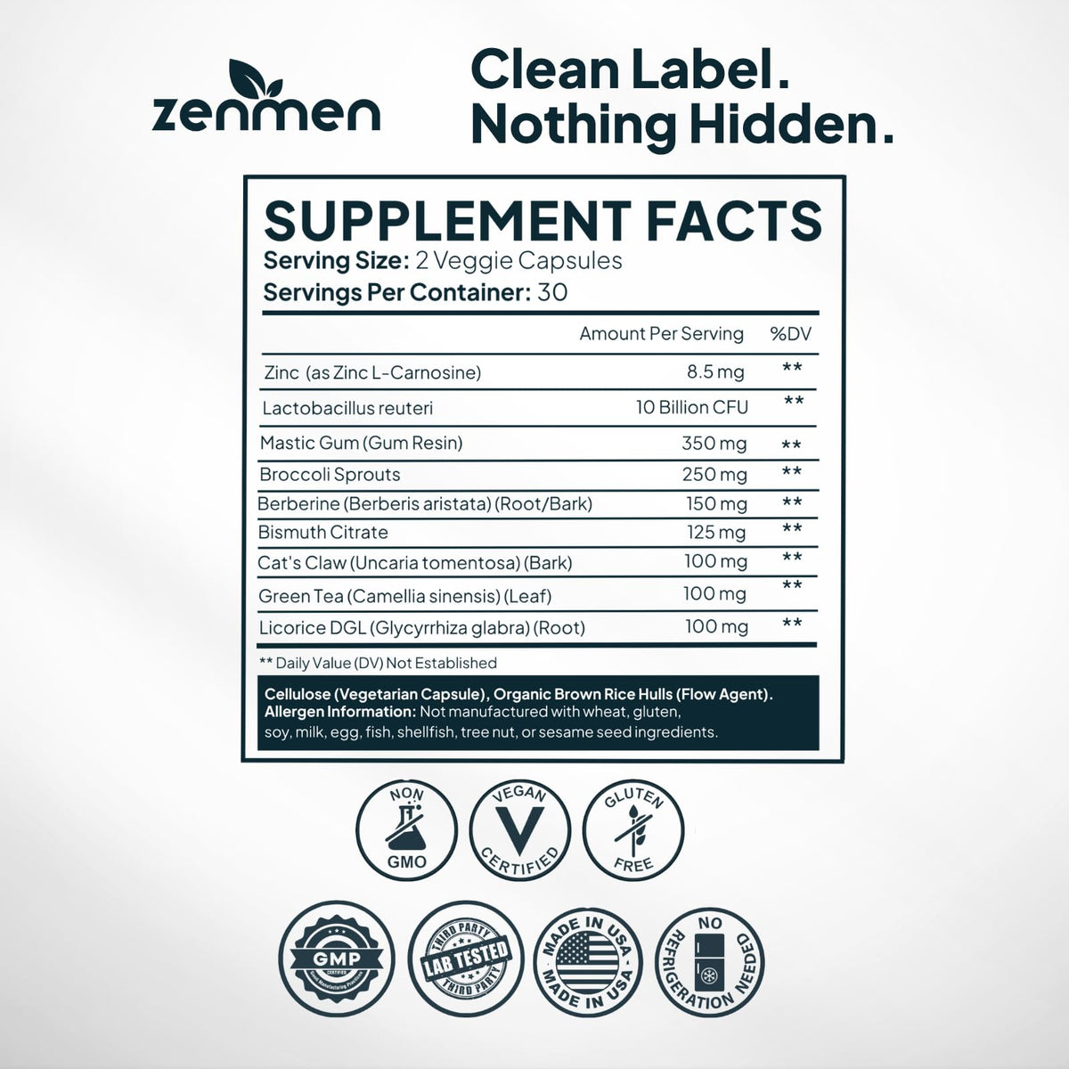 Zenmen H. Pylori Support Probiotic with Mastic Gum - 60 Vegan Capsules - image 3
