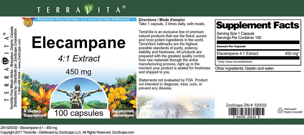Terravita Elecampane 4:1 Extract 450 mg - 300 Capsules - image 2