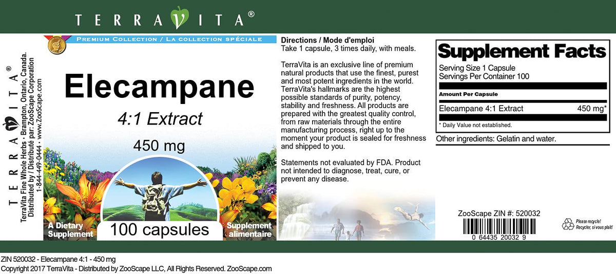 Terravita Elecampane 4:1 Extract 450 mg - 300 Capsules - image 2