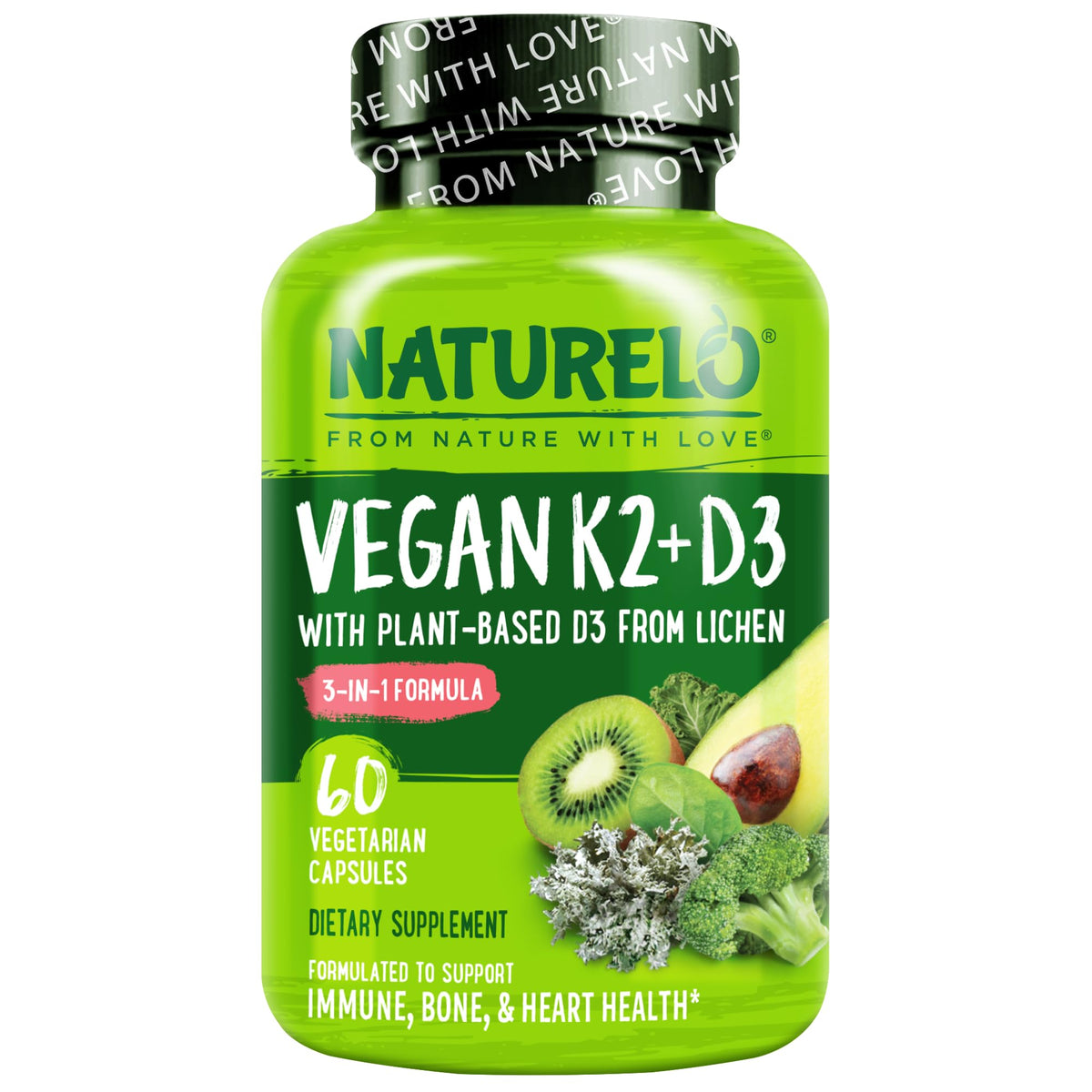Naturelo Unflavored k2+ D3 Capsules bottle immune