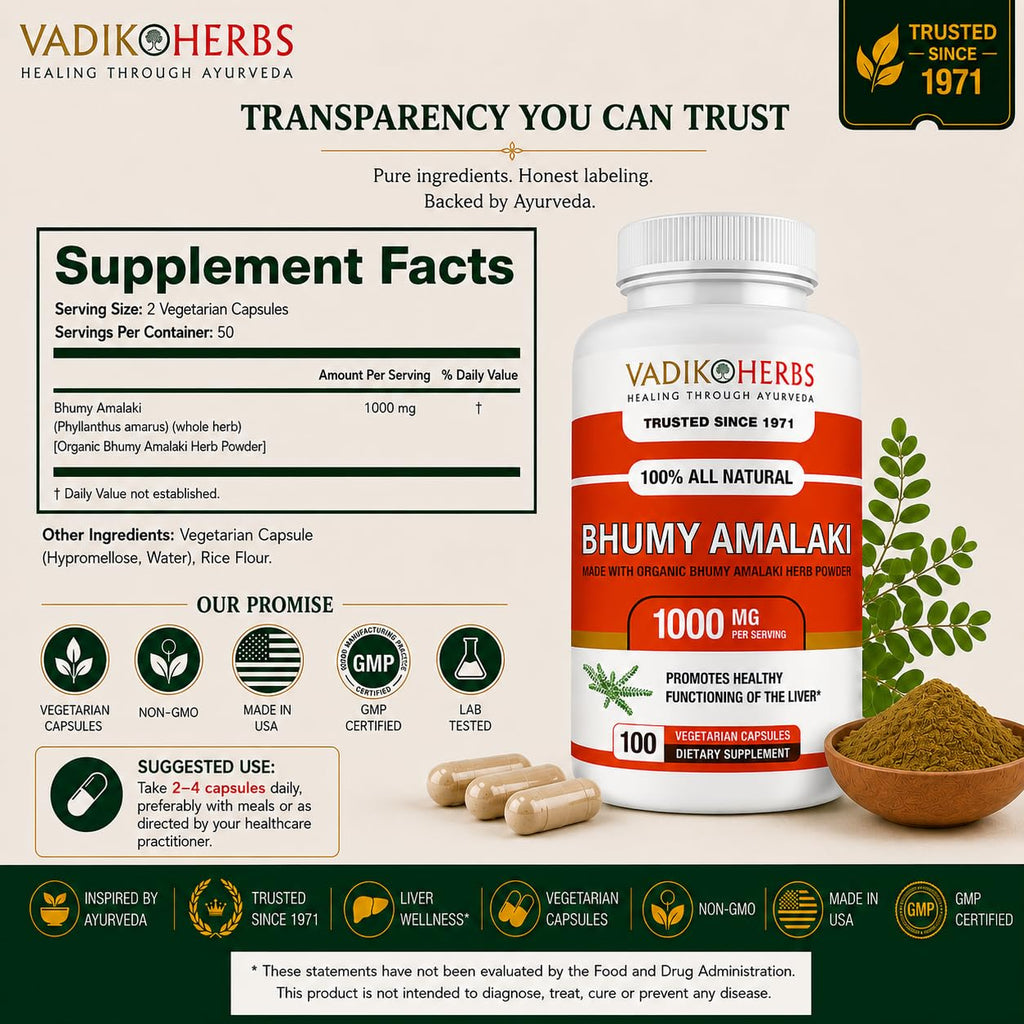 Vadik Herbs Organic Bhumy Amalaki Liver Support - 100 Capsules - image 2
