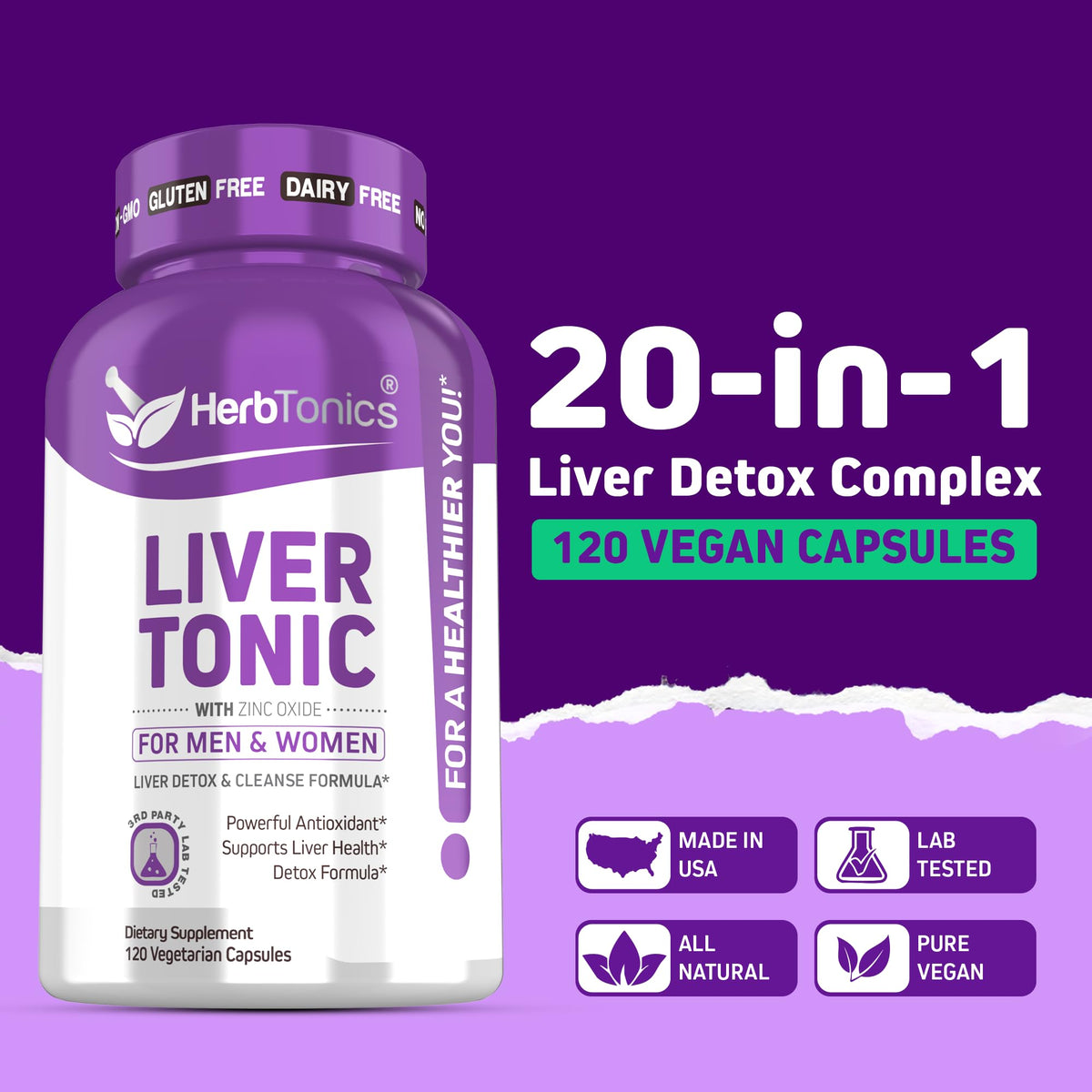 Herbtonics Liver Detox Cleanse with Milk Thistle & Berberine - 120 Capsules - image 2