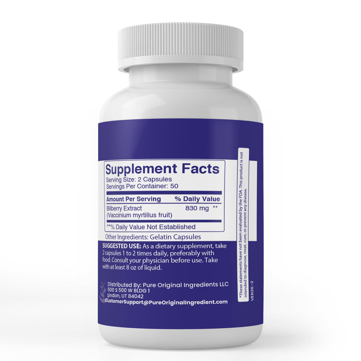 PURE ORIGINAL INGREDIENTS Bilberry Extract - 100 Capsules - image 2