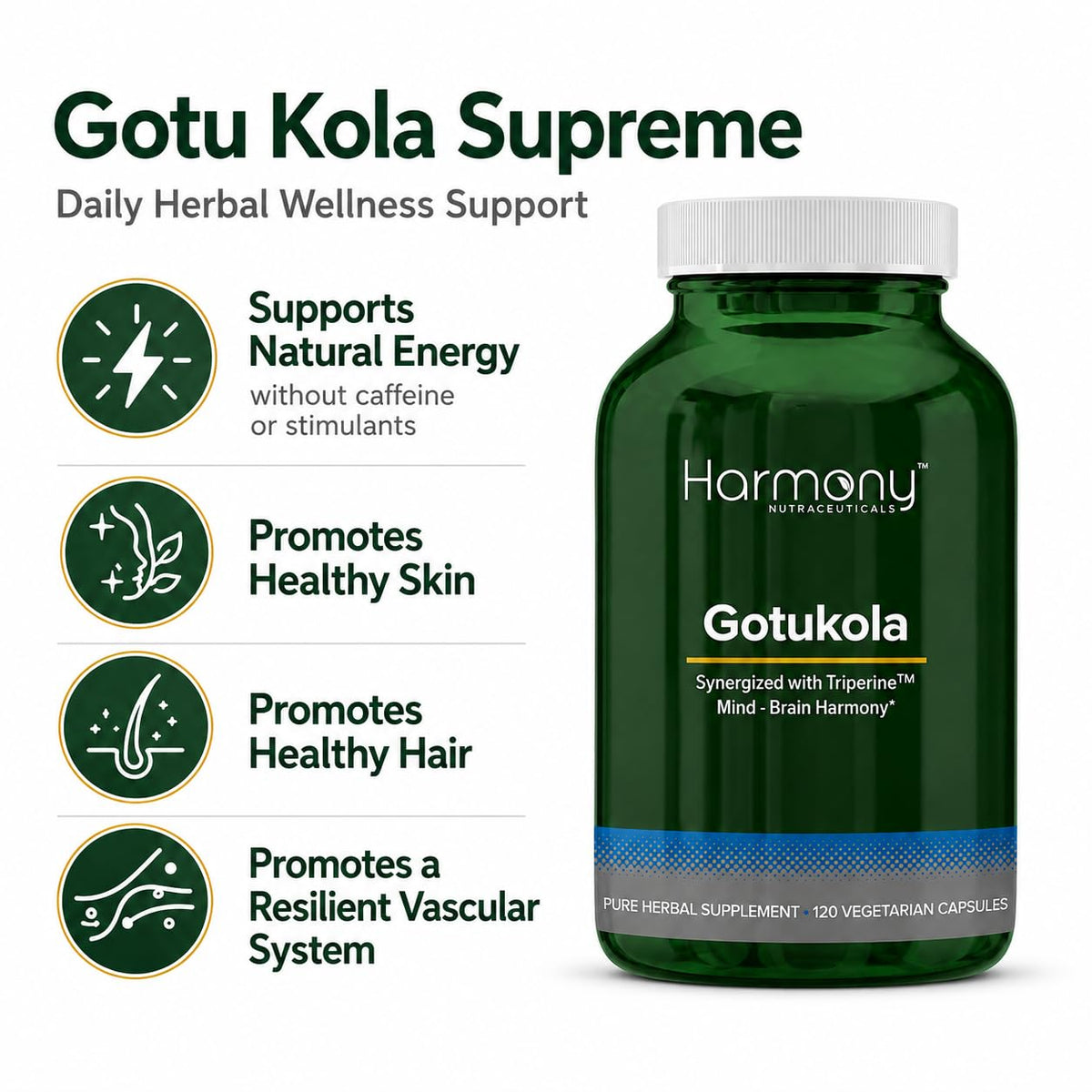 Harmony Nutraceuticals Gotu Kola Supreme Vegetarian Capsules - 120 Count - image 3