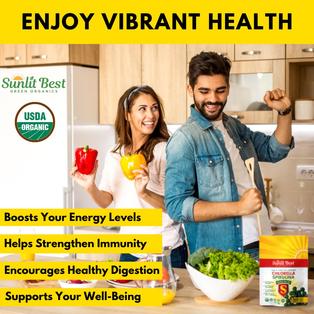 Sunlit Best Organic Chlorella Spirulina Tablets Vegan Protein - 1000 Tablets - image 2