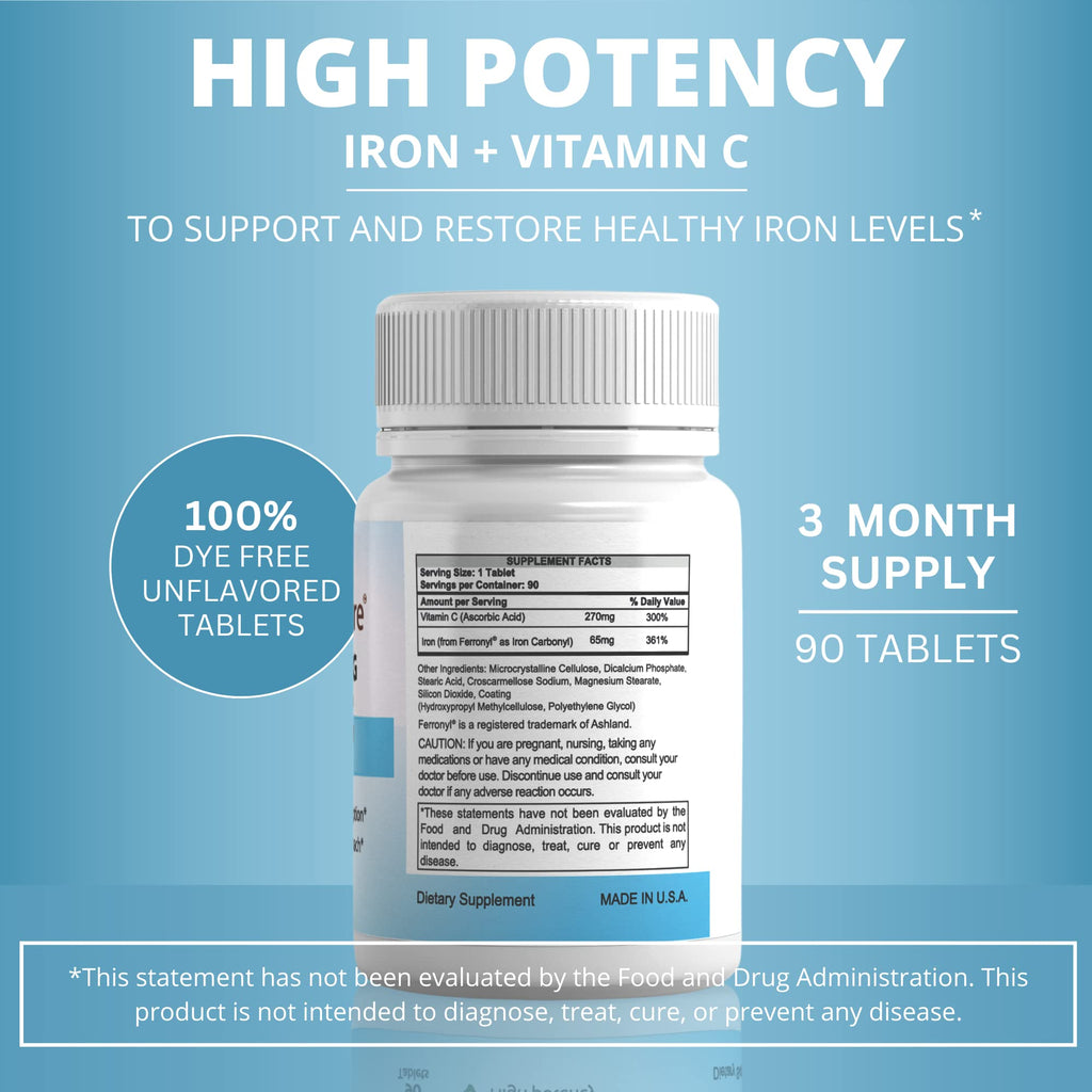 NutritiPure High Potency Iron Tablet 65 mg with 270 mg Vitamin C (90