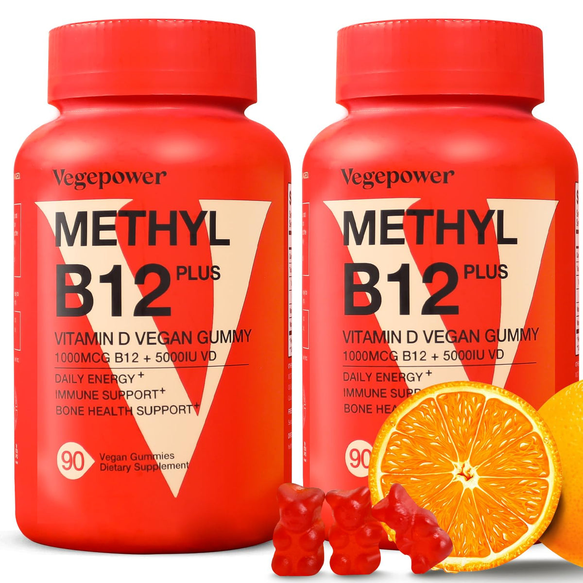 VEGEPOWER Vitamin B12 D3 Vegan Gummies I 1000 MCG Methyl B12 & 5000