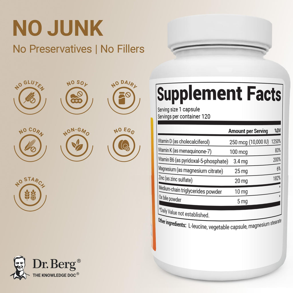 Dr. Berg Maximum Strength Vitamin D3 K2 10,000 IU - 120 Capsules - image 3