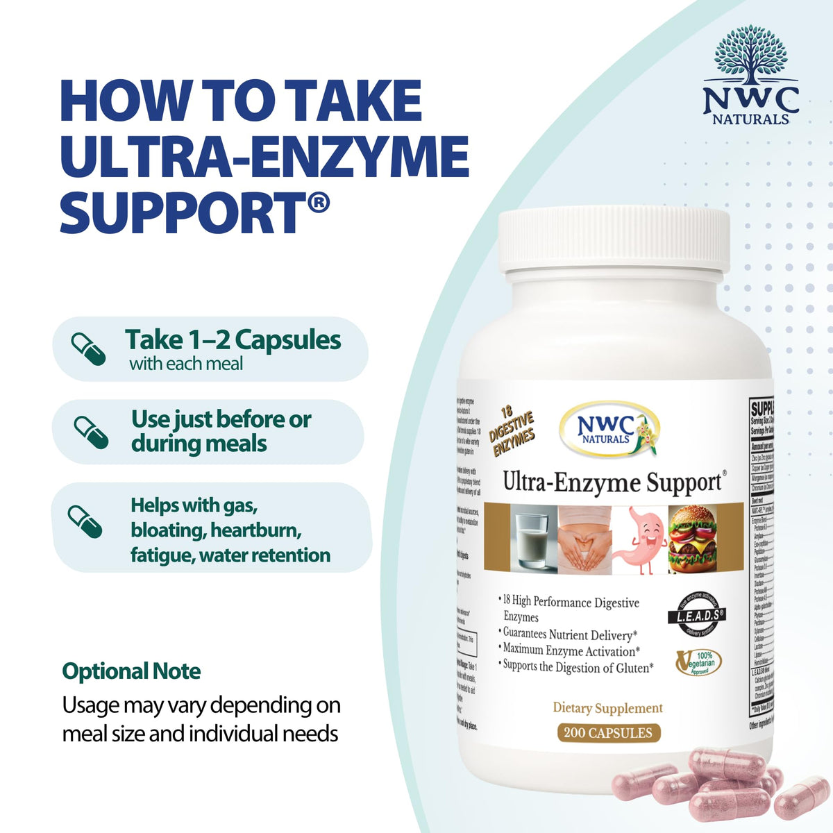 NWC Naturals Ultra-Enzyme Support Digestive Enzyme - 200 Capsules - image 5