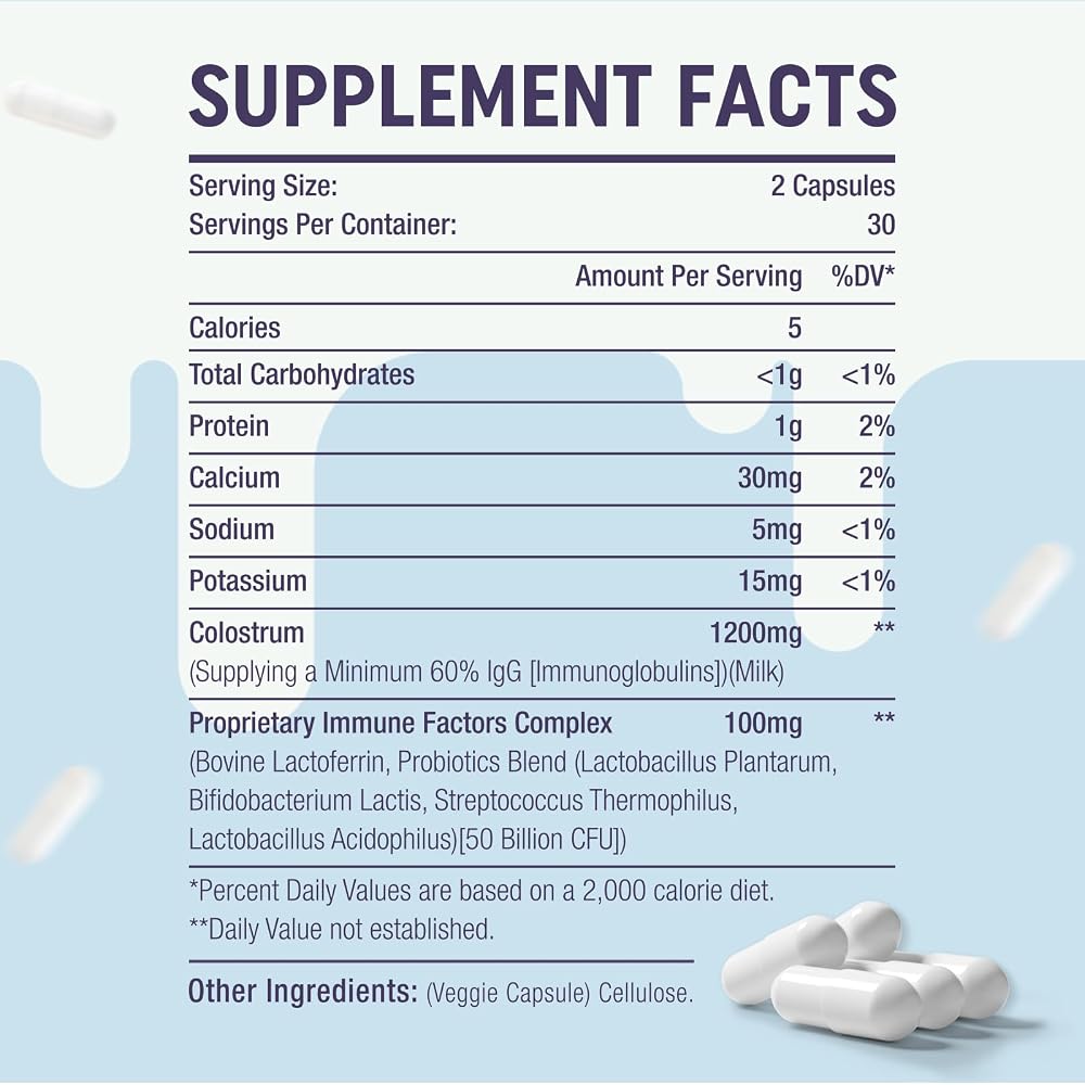 Yonrave Bovine Colostrum Capsules Supplement 1300mg