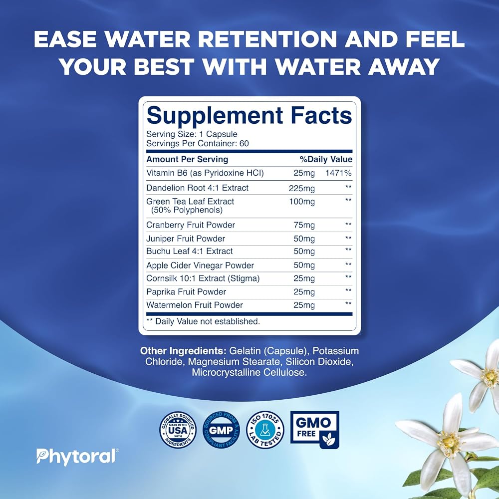 PHYTORAL Water Away Diuretic Pills for Swollen Legs - 60 Capsules - image 7