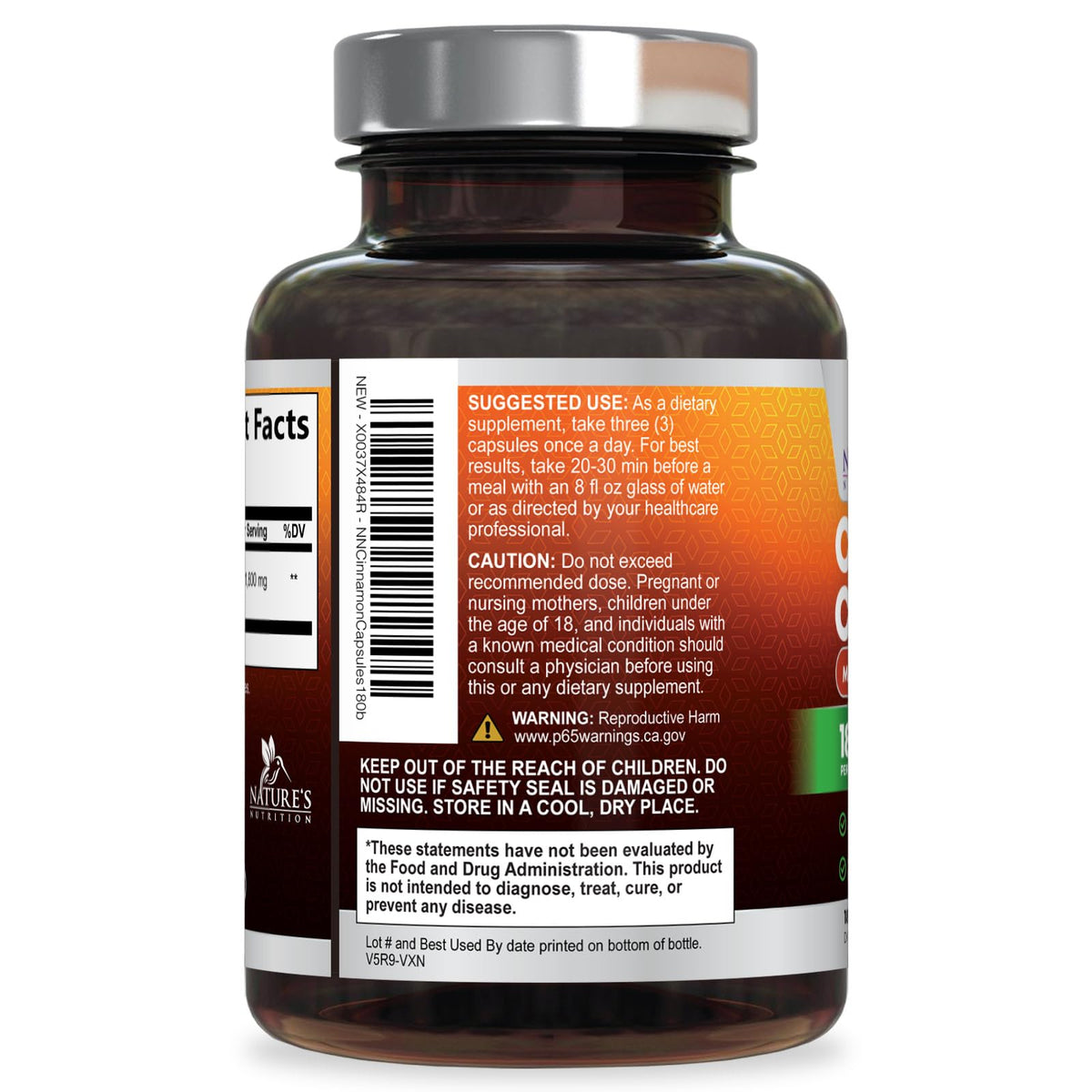 Nature's Nutrition Organic Ceylon Cinnamon Capsules 1800mg - Extra
