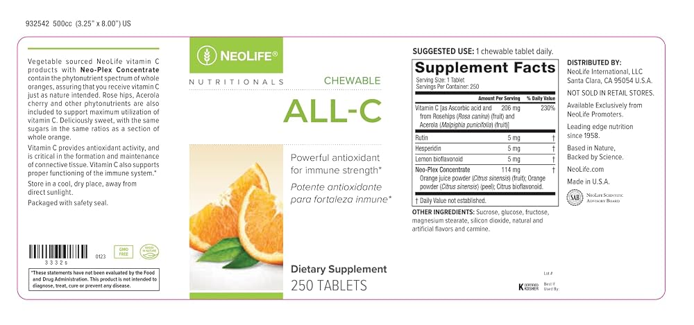 NeoLife All-C Vitamin C Chewable Tablets Orange - 250 Tablets - image 5