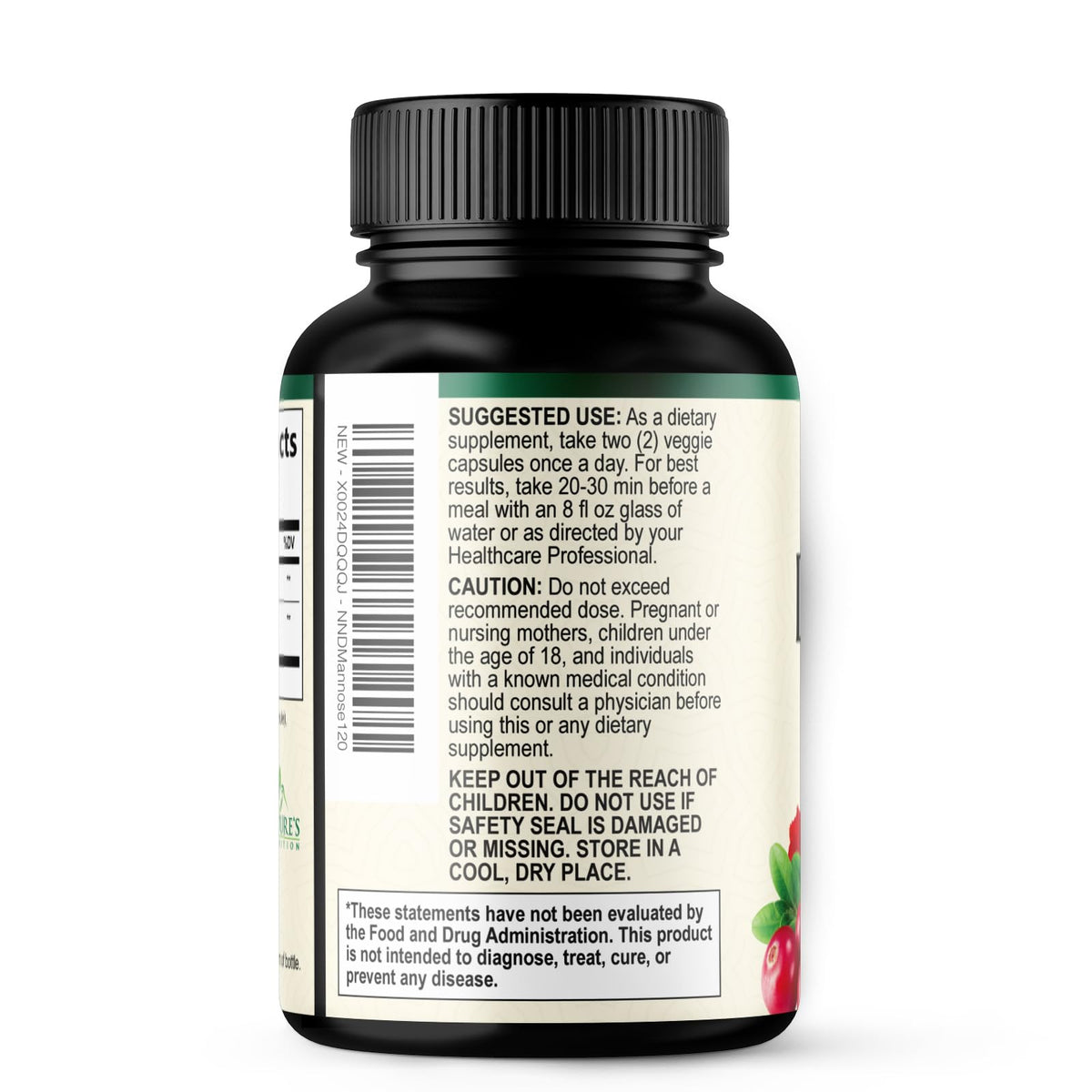 Nature's Nutrition D-Mannose 1000mg Per Serving - Cranberry