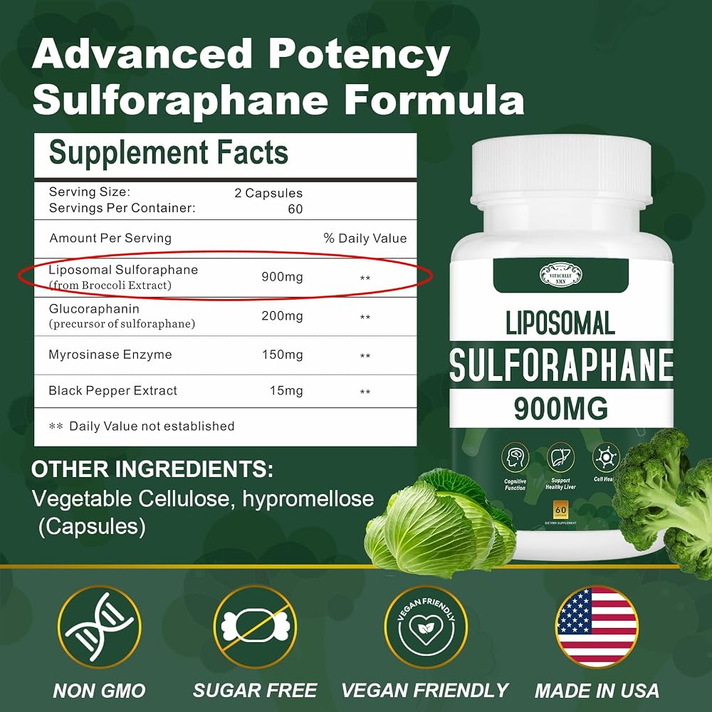 VITACRLLYNMN Liposomal Sulforaphane 900mg Broccoli Extract - 180 Capsules - image 2