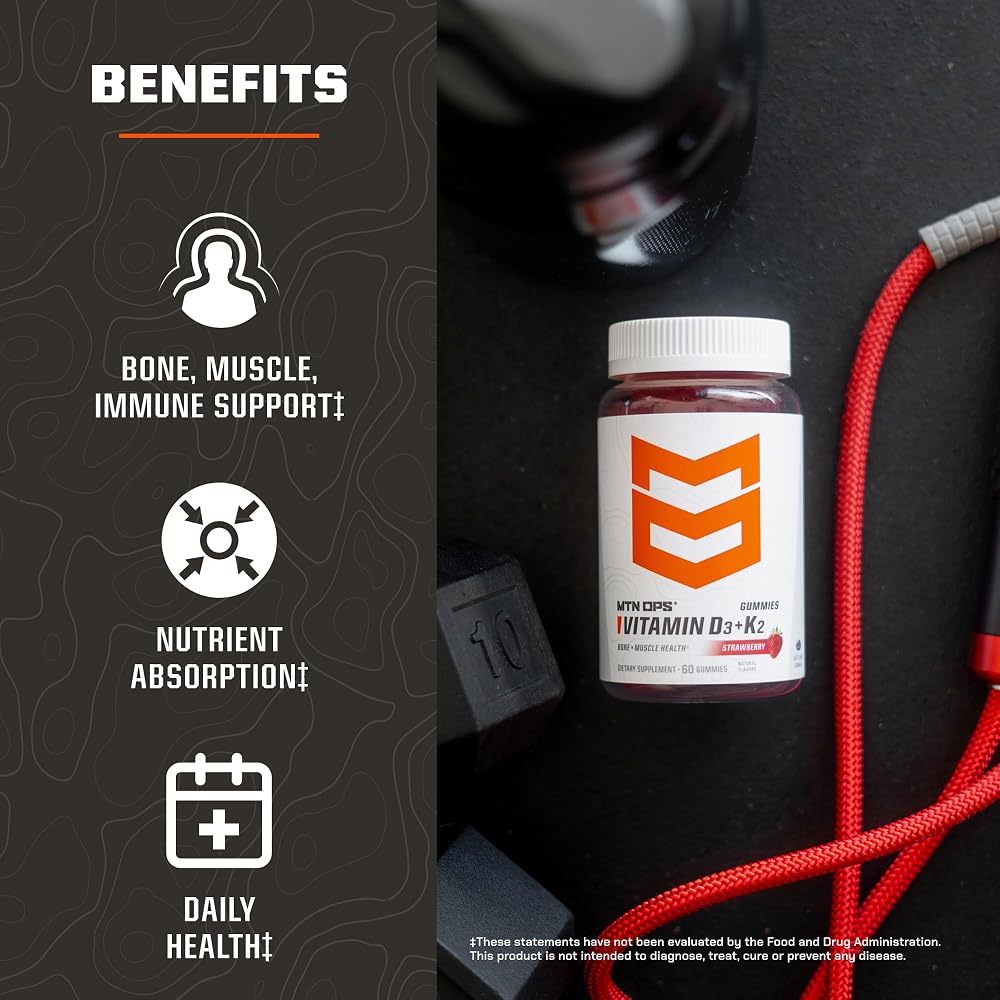 MTN OPS Vitamin D3 + K2 Gummies with MK7, Strawberry - 60 Count - image 3