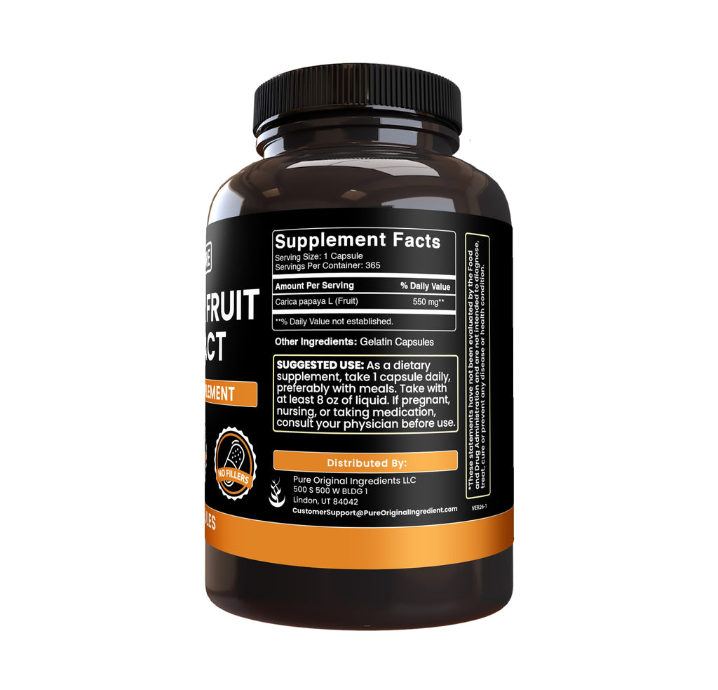 PURE ORIGINAL INGREDIENTS Papaya Extract - 365 Capsules - image 2