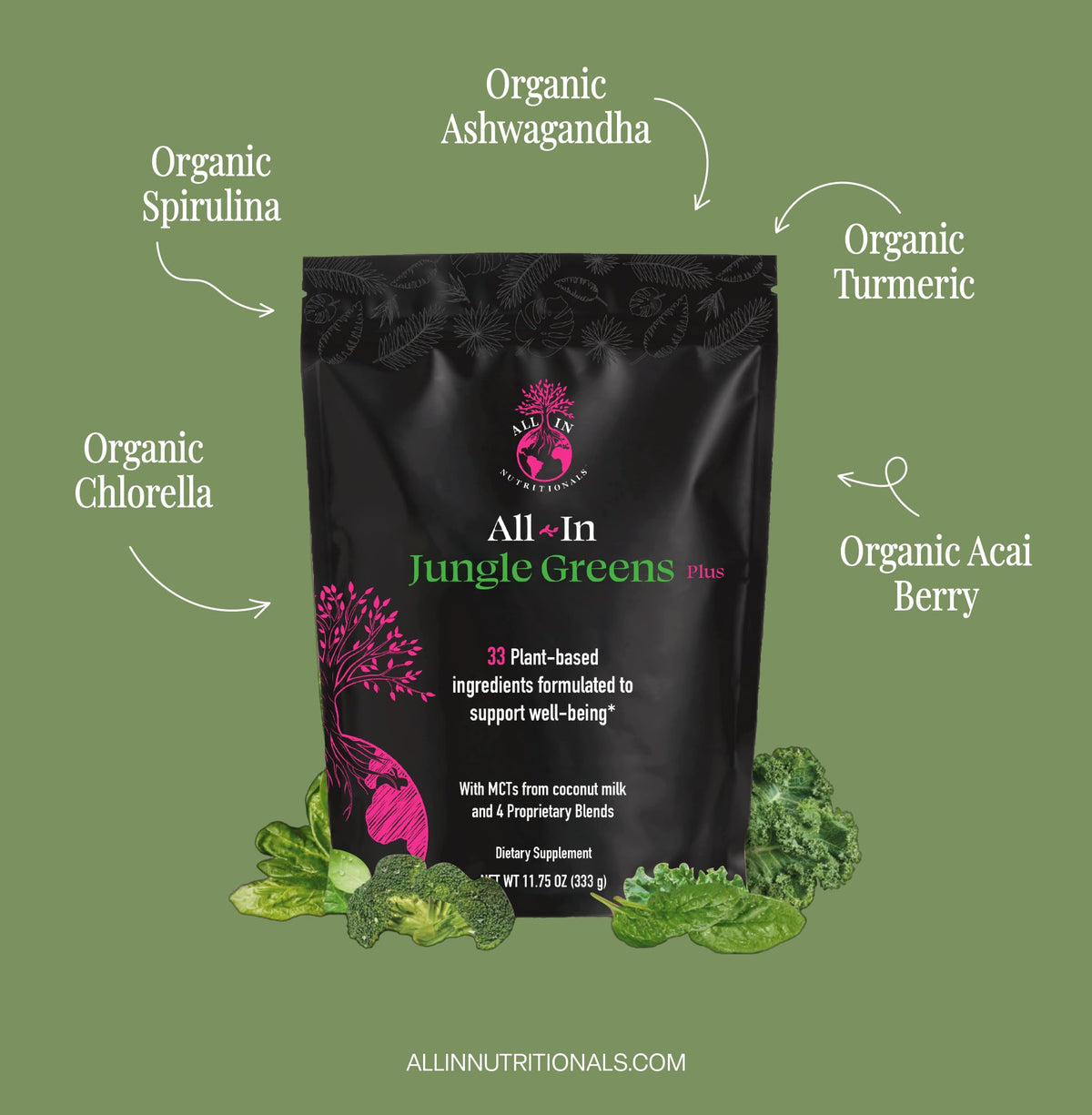 All In Nutritionals Jungle Greens Superfood Powder - 30 Servings - image 5