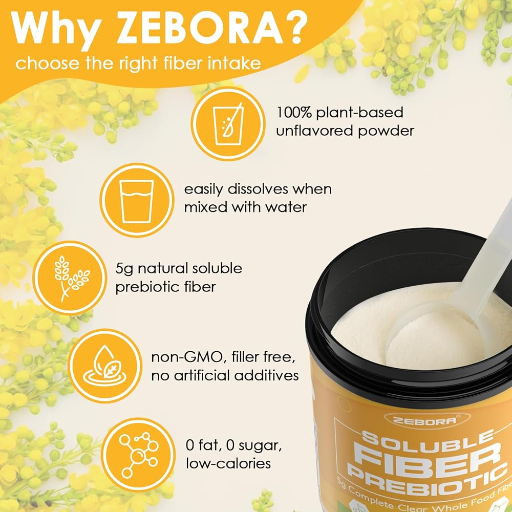 ZEBORA Soluble Fiber Supplement Powder, Unflavored - 70 Servings - image 3