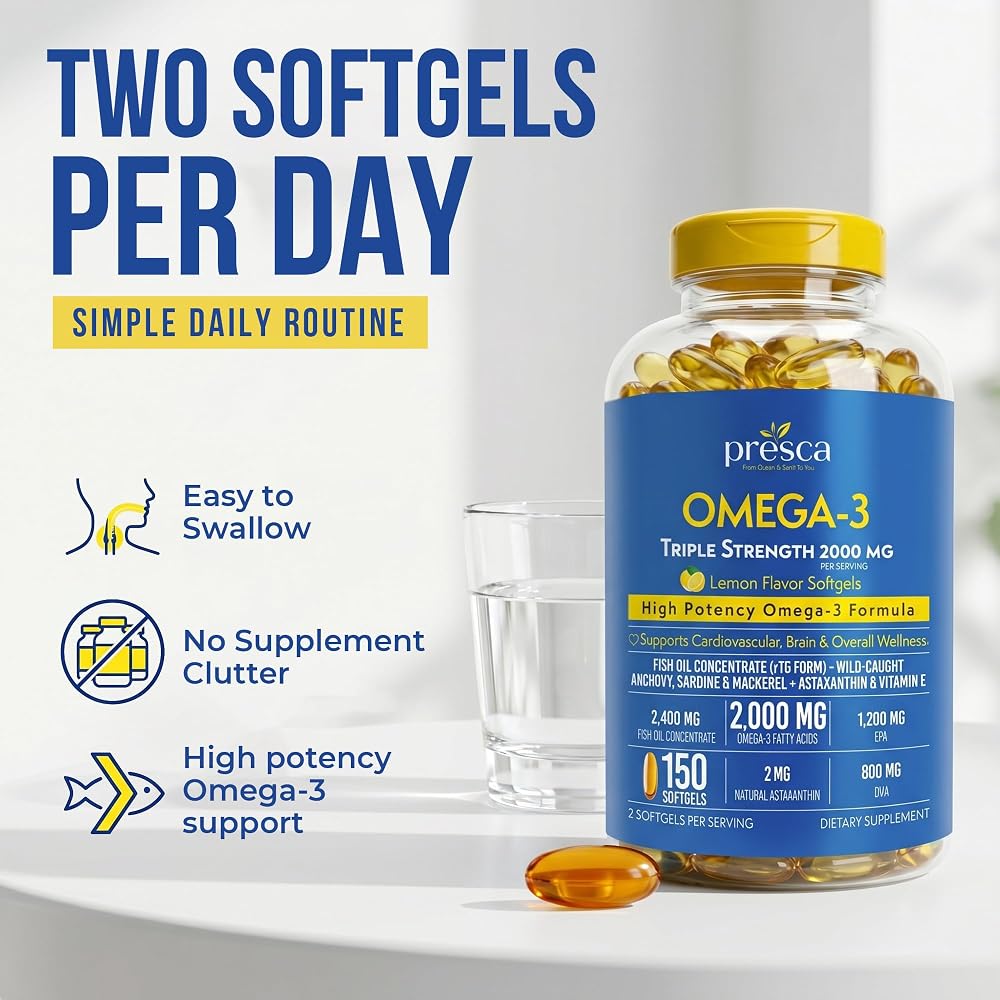 Presca Triple Strength Omega 3 Fish Oil 2400mg with Astaxanthin - 150 Softgels - image 8