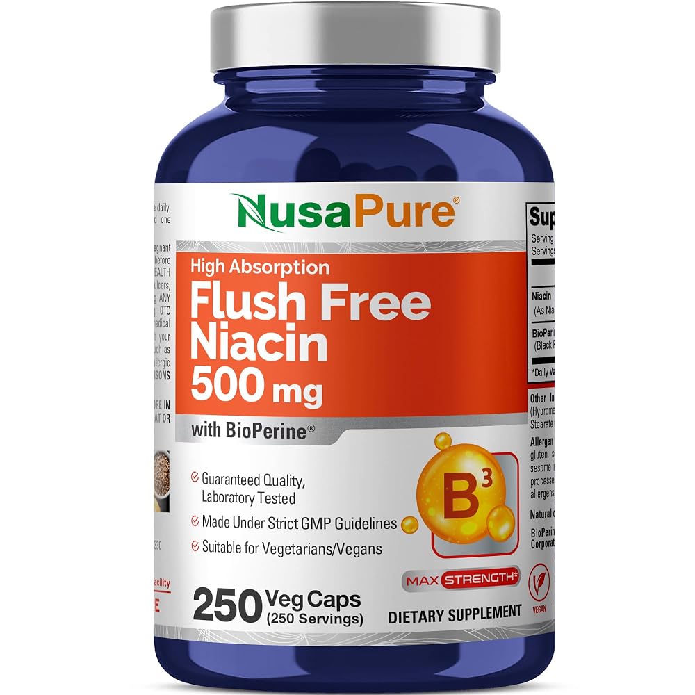 NusaPure Flush Free Niacin 500mg Vegan - 250 Capsules