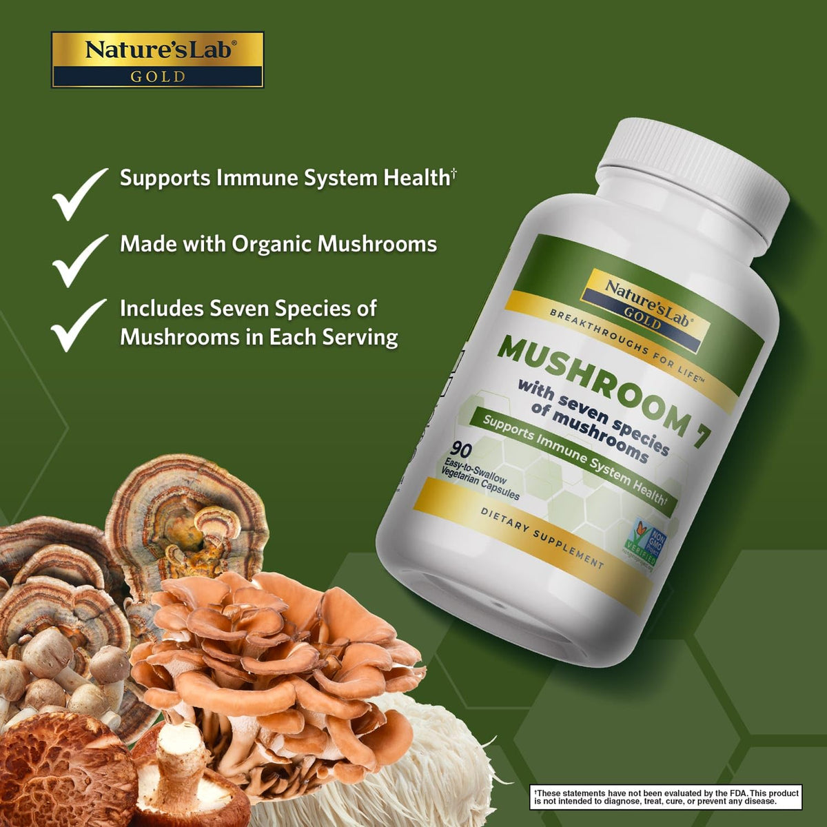 Nature's Lab Mushroom 7 Organic Blend - 90 Capsules - image 2