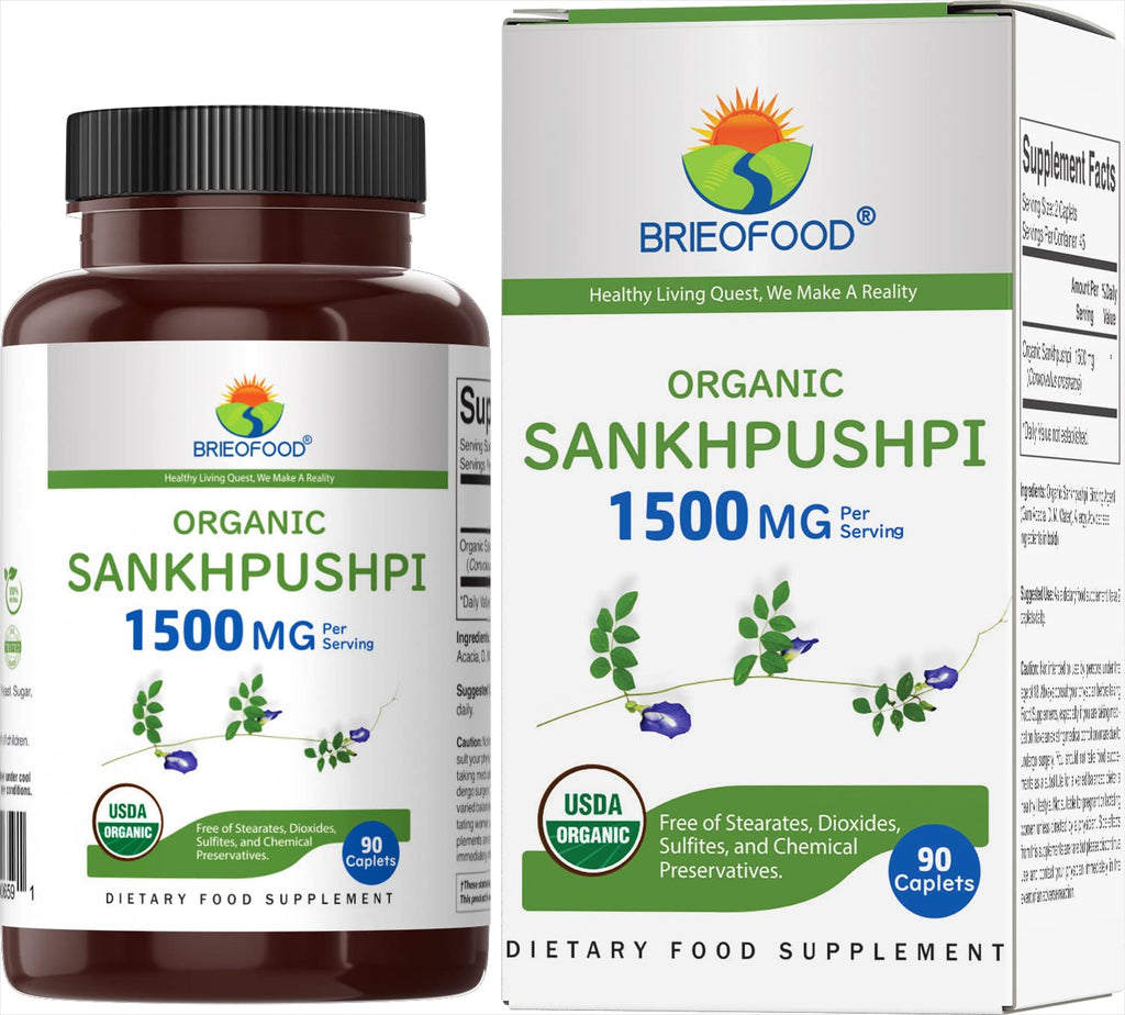 Brieofood Organic Sankhpushpi 1500mg - 90 Vegetarian Tablets