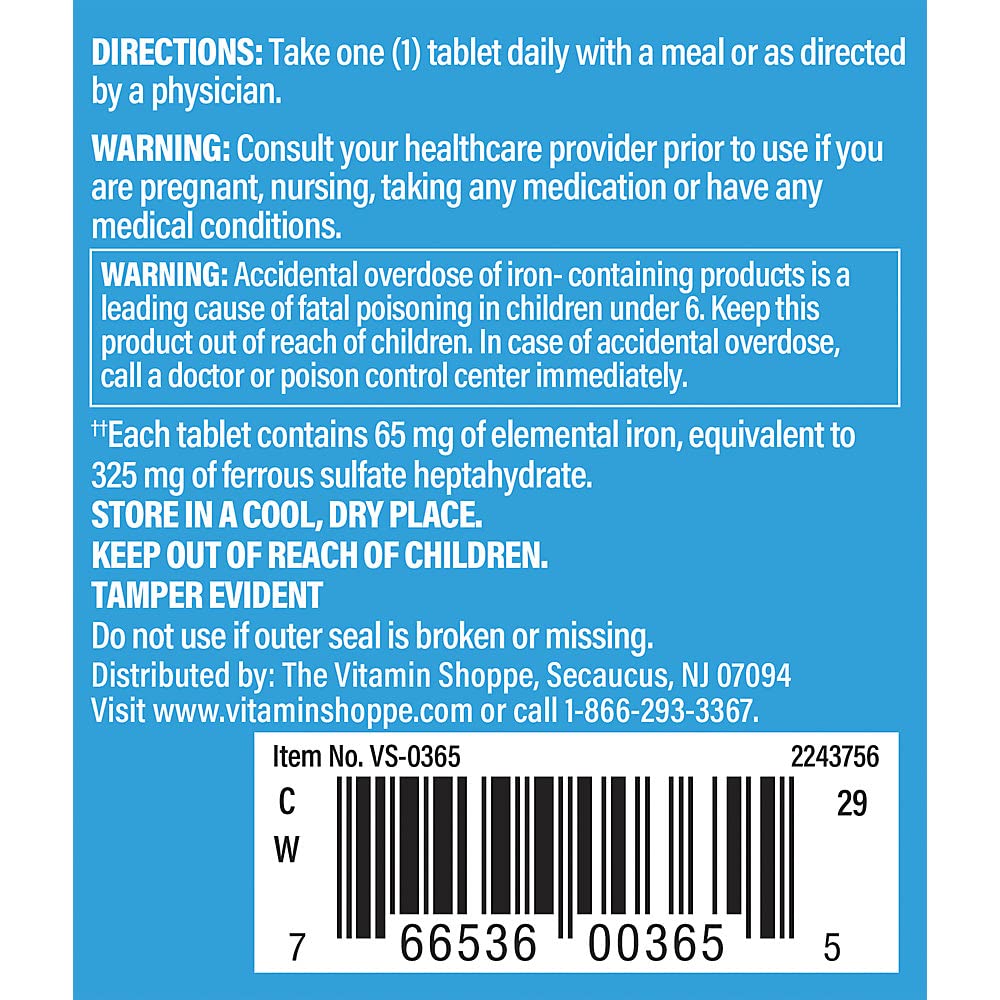 The Vitamin Shoppe Iron 65 MG - 100 Tablets - image 3