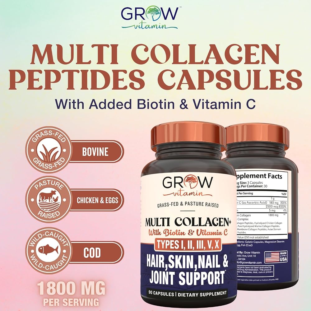 grow vitamin Multi Collagen Capsules 1800mg - Hair, Skin & Joints - 90 Capsules - image 3