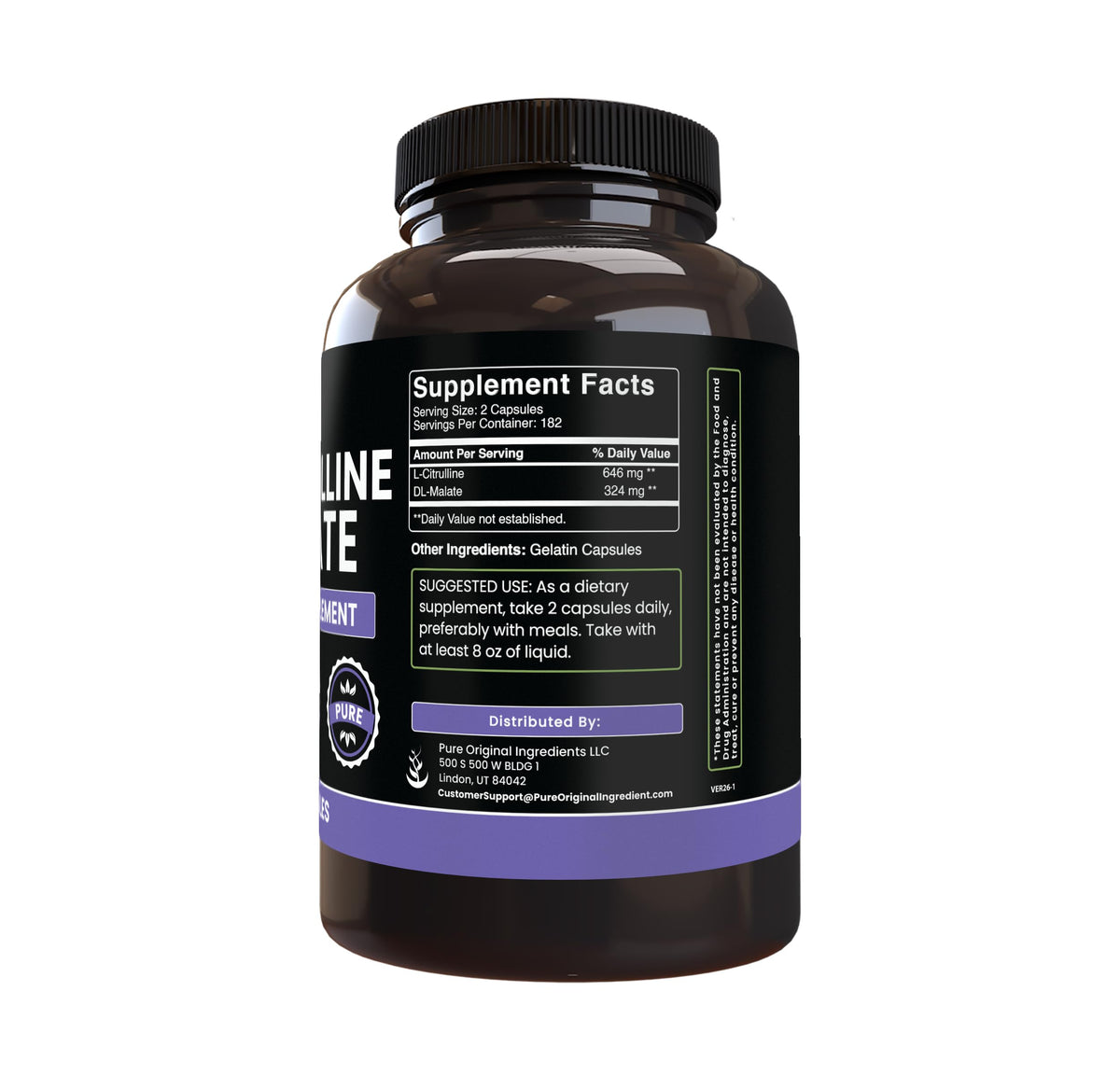 Pure Original Ingredients L-Citrulline DL-Malate - 365 Capsules - image 2