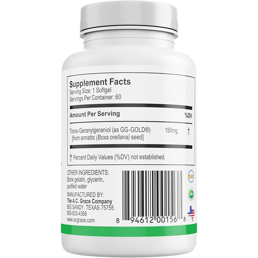 UNIQUE E GG-Gold 150mg Geranylgeraniol Supplement - 60 Softgels - image 7