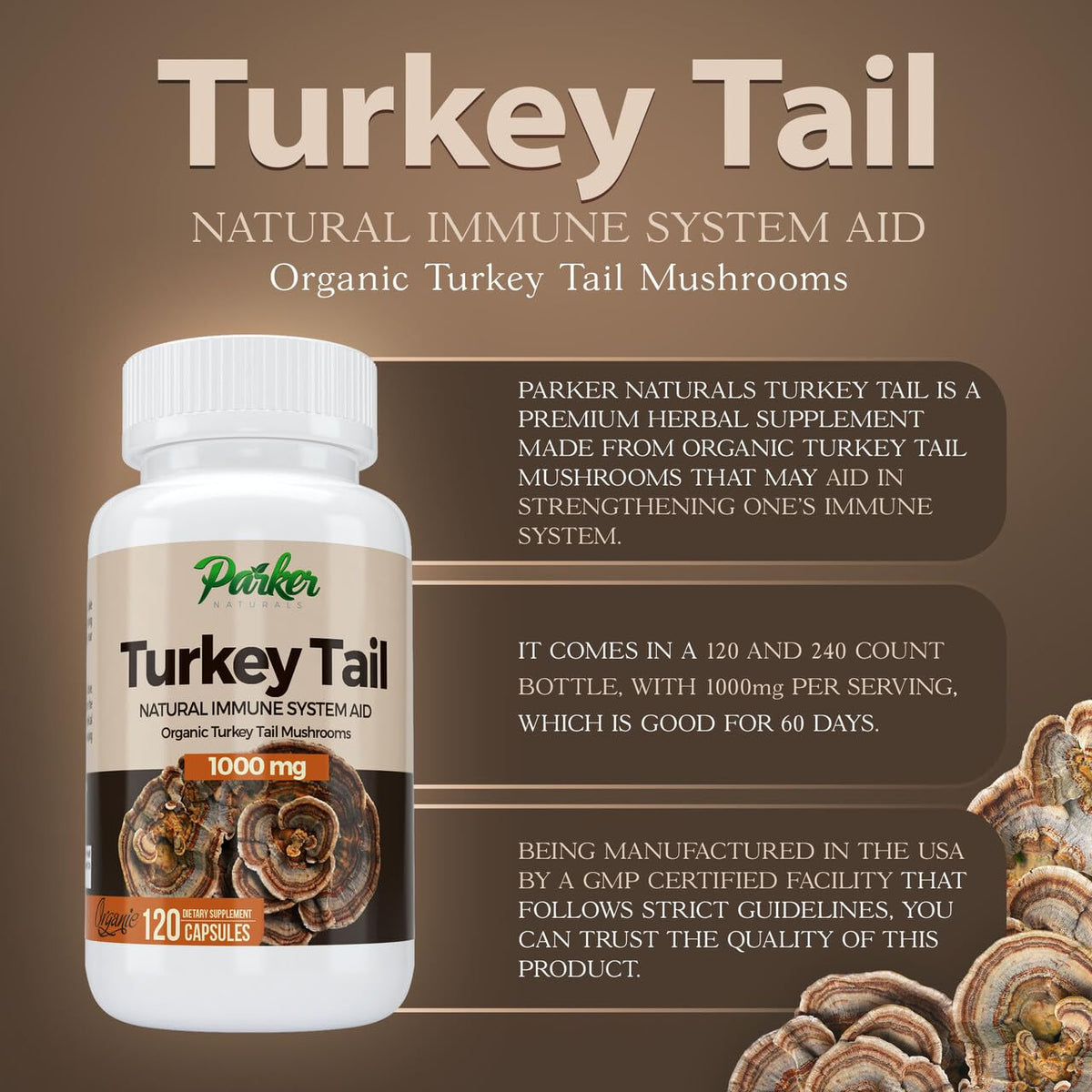 Parker Naturals Turkey Tail Mushroom Capsules - 120 Capsules - image 4