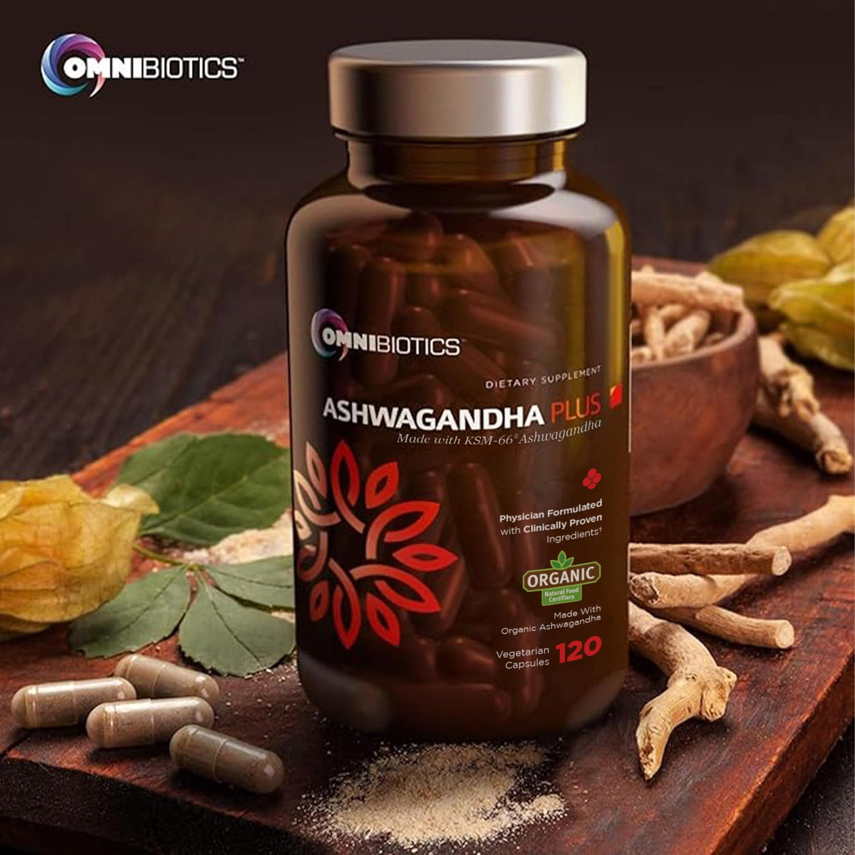 OmniBiotics Organic Ashwagandha 1300mg Stress Relief - 120 Capsules - image 3