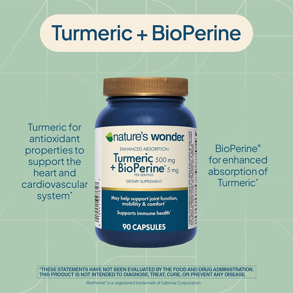 Nature's Wonder Turmeric 500mg with BioPerine - 90 Vegetarian Capsules - image 3