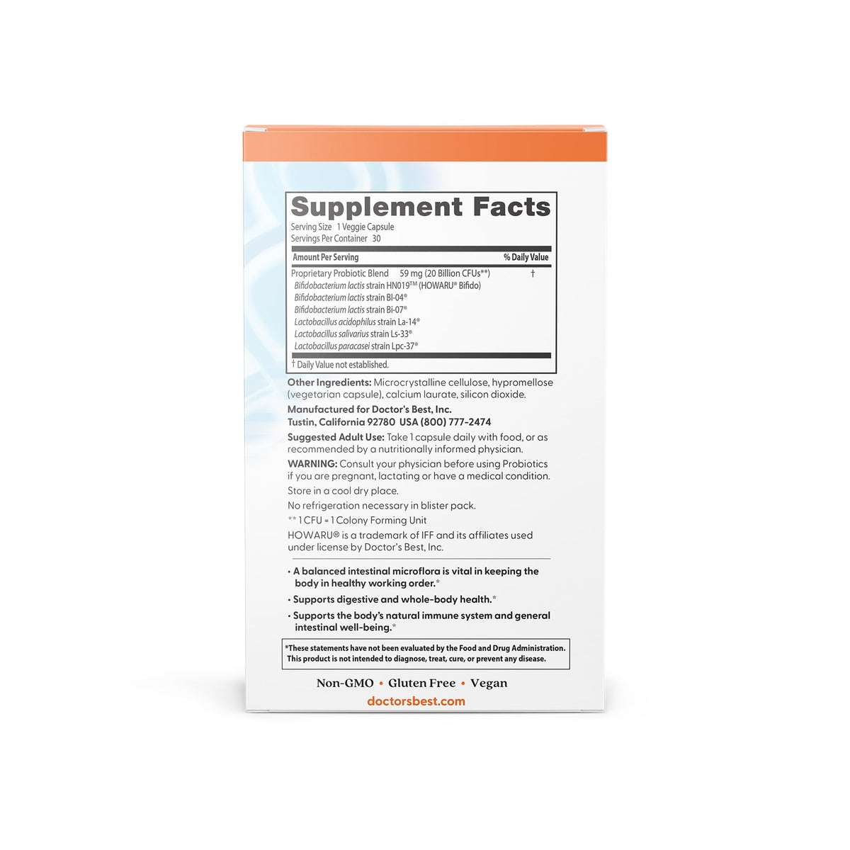 Doctor's BEST Digestive Probiotic Capsules - 30 Vegetarian Capsules - image 2