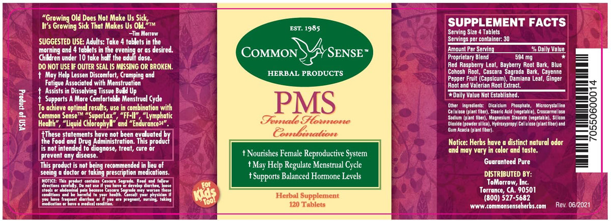 Common Sense Herbal Products PMS Female Hormone Combination - 120 Capsules - image 4