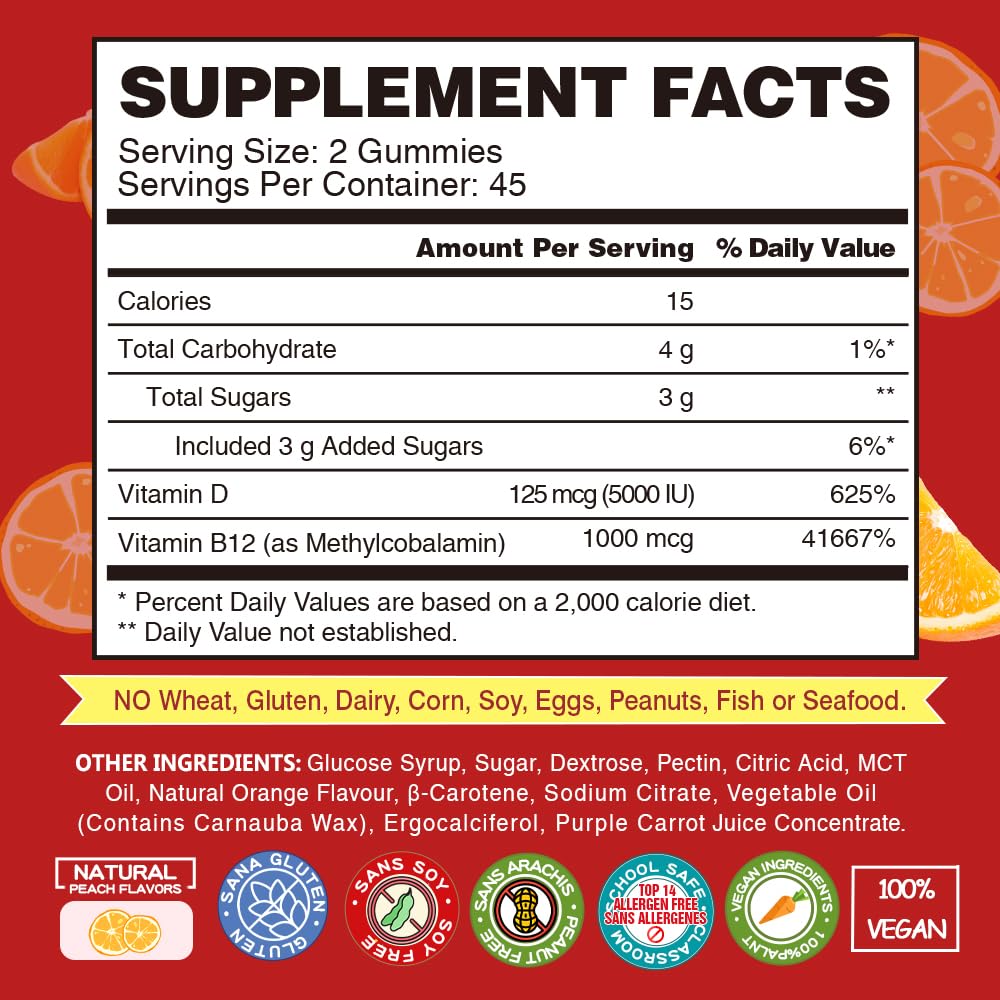 VEGEPOWER Vitamin B12 D3 Vegan Gummies I 1000 MCG Methyl B12 & 5000