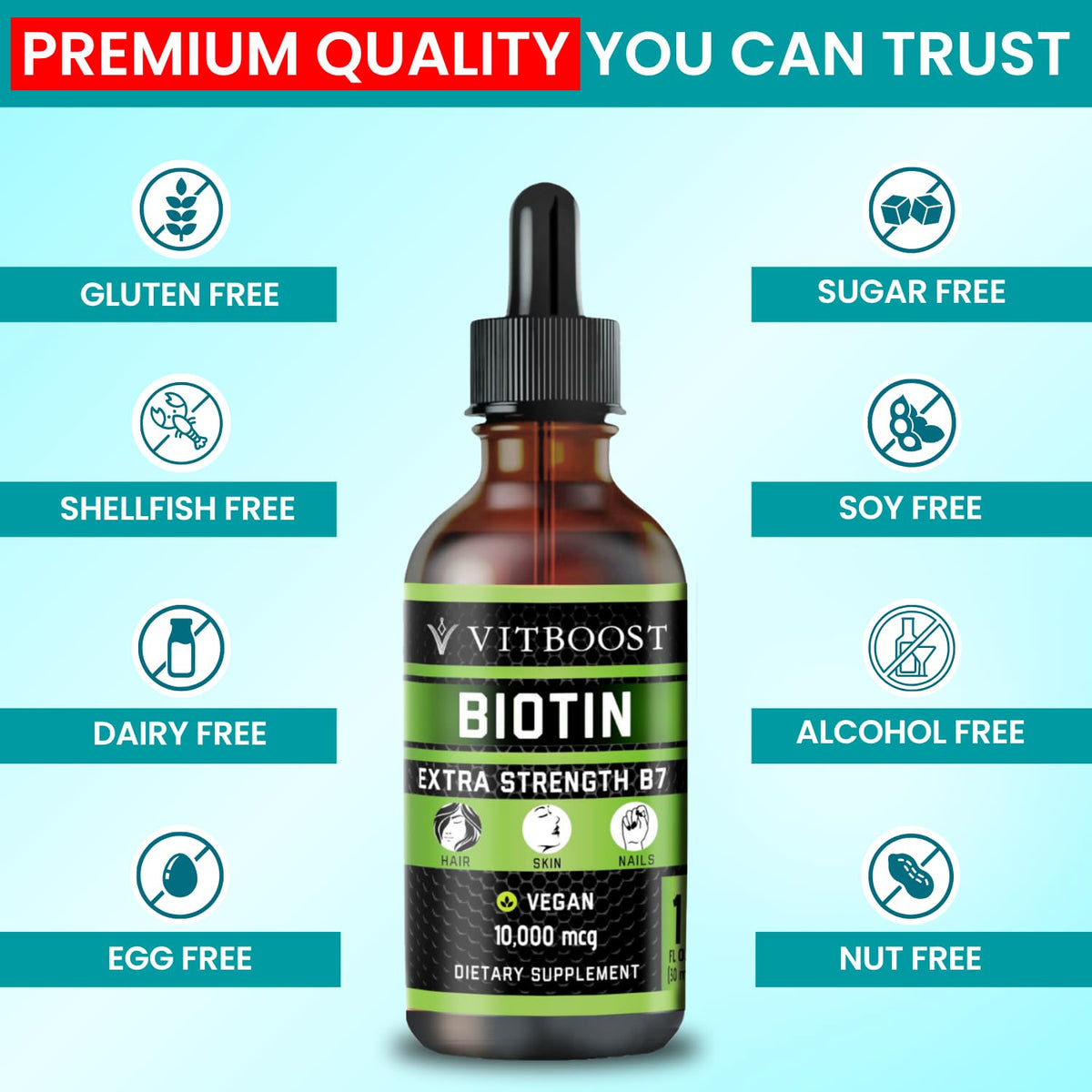 VITBOOST Liquid Biotin Drops 10,000mcg Extra Strength - 60 Servings - image 3
