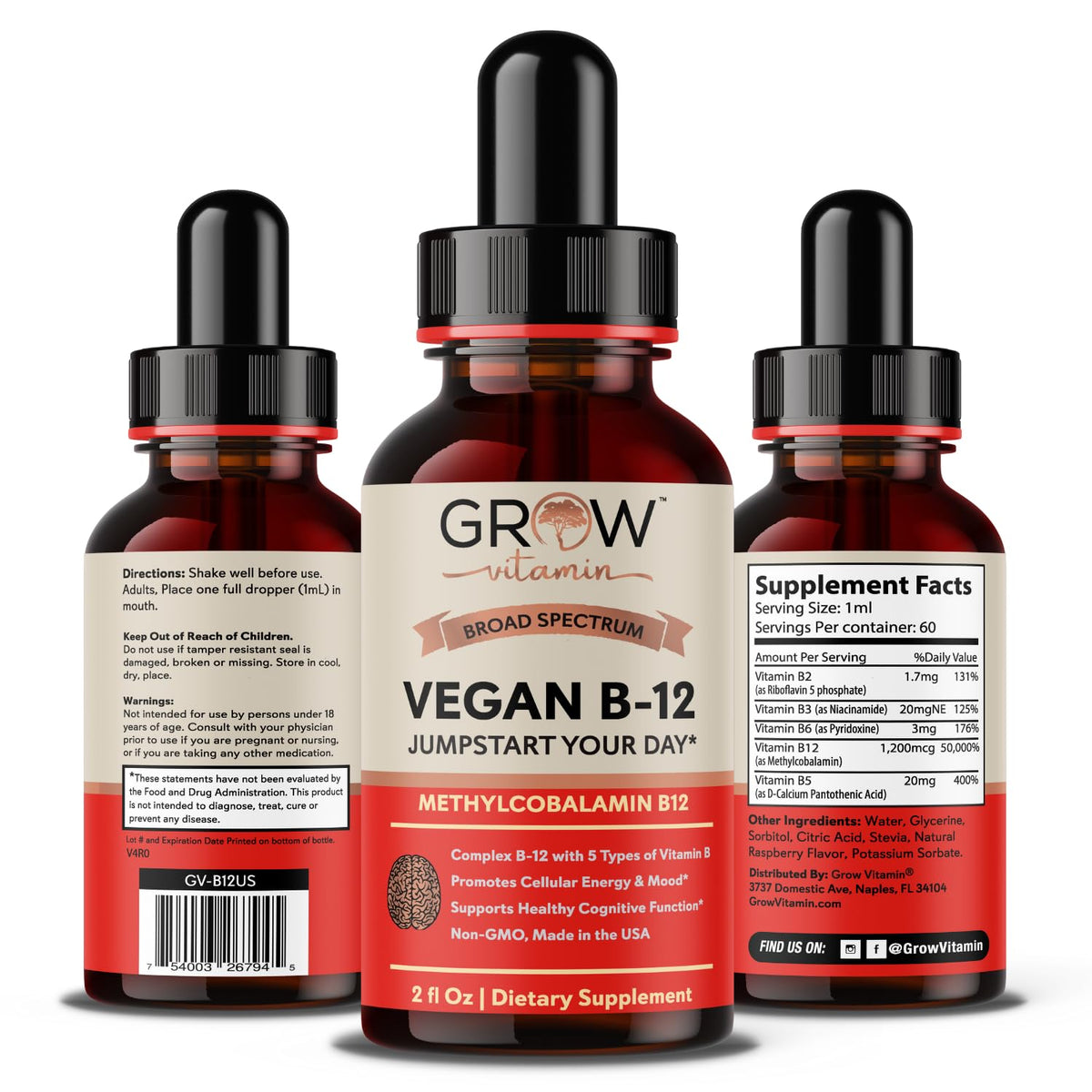 Grow Vitamin Vegan B12 Complex Liquid Sublingual Drops - 2 Fl Oz - image 8