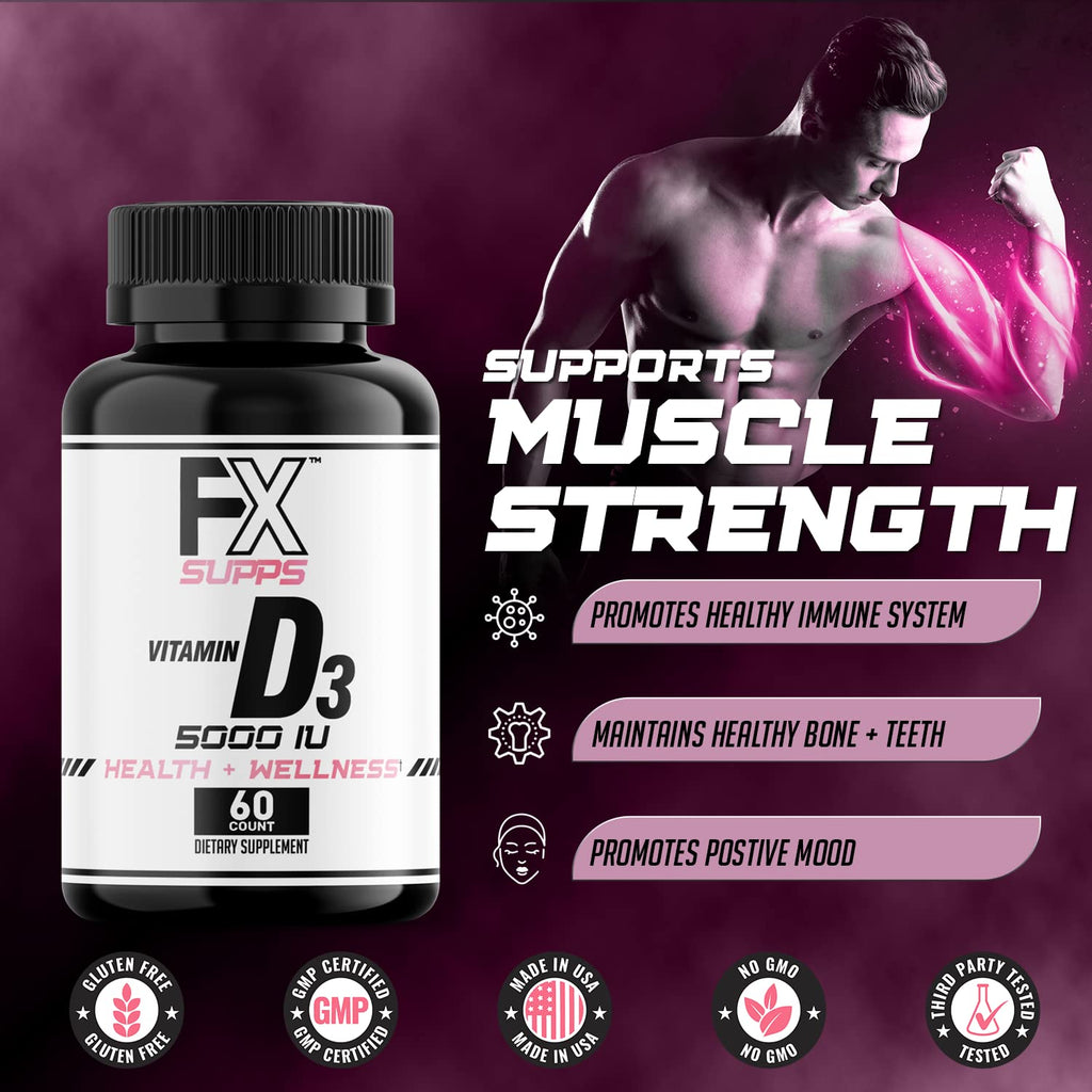 FXSUPPS Vitamin D3 5000 IU Bone & Heart Health - 60 Softgels - image 4