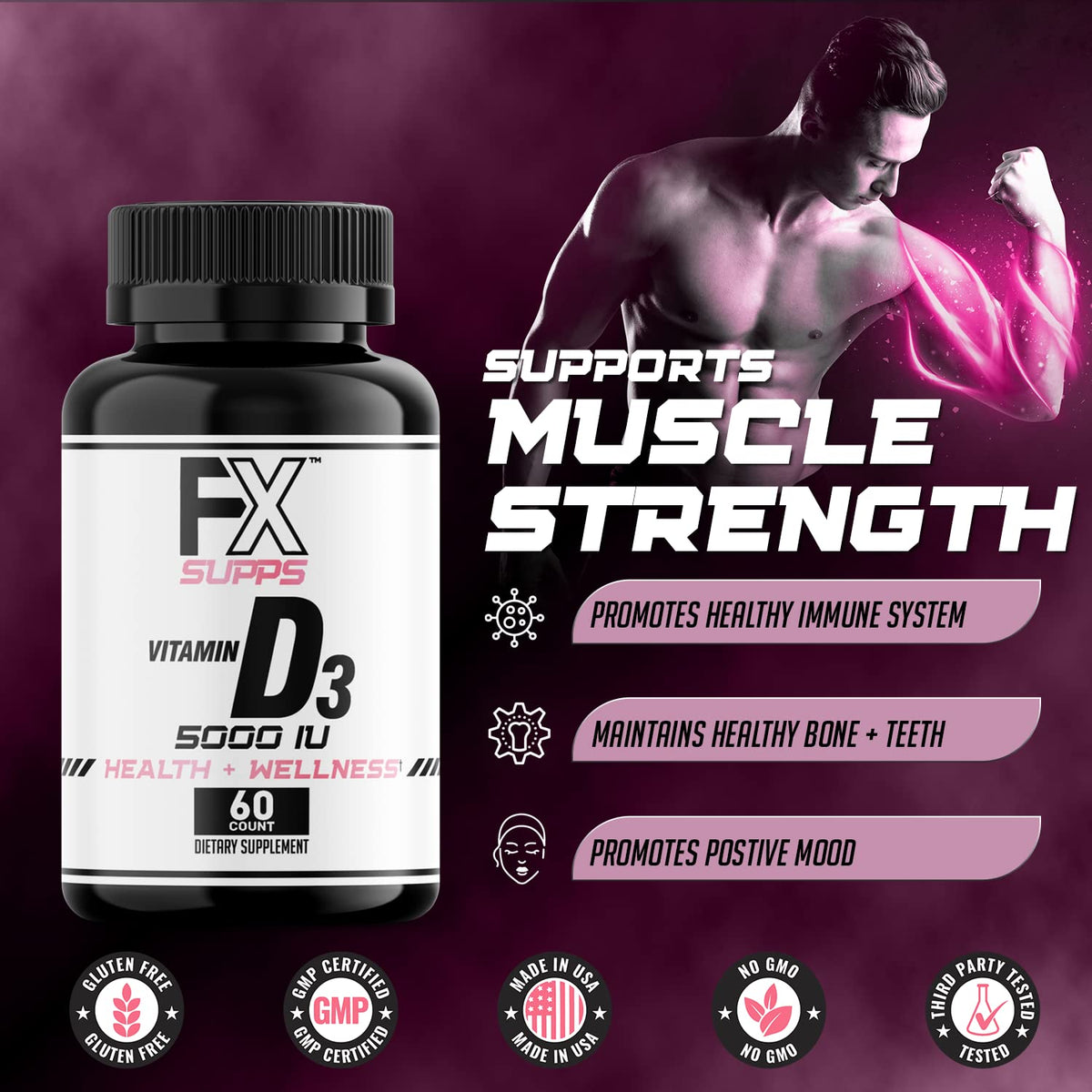 FXSUPPS Vitamin D3 5000 IU Bone & Heart Health - 60 Softgels - image 4