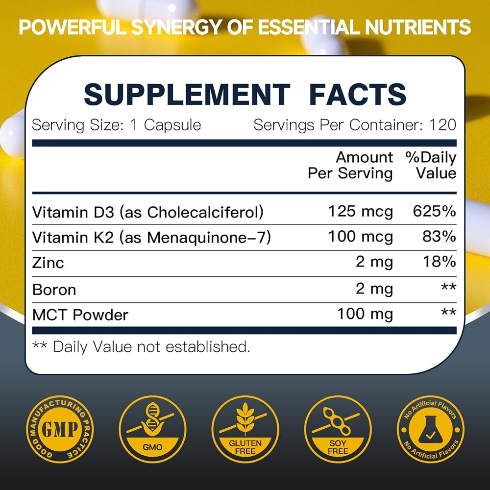 DRFOSTER Vitamin D3 K2 5000 IU with Zinc & Boron - 120 Capsules - image 2